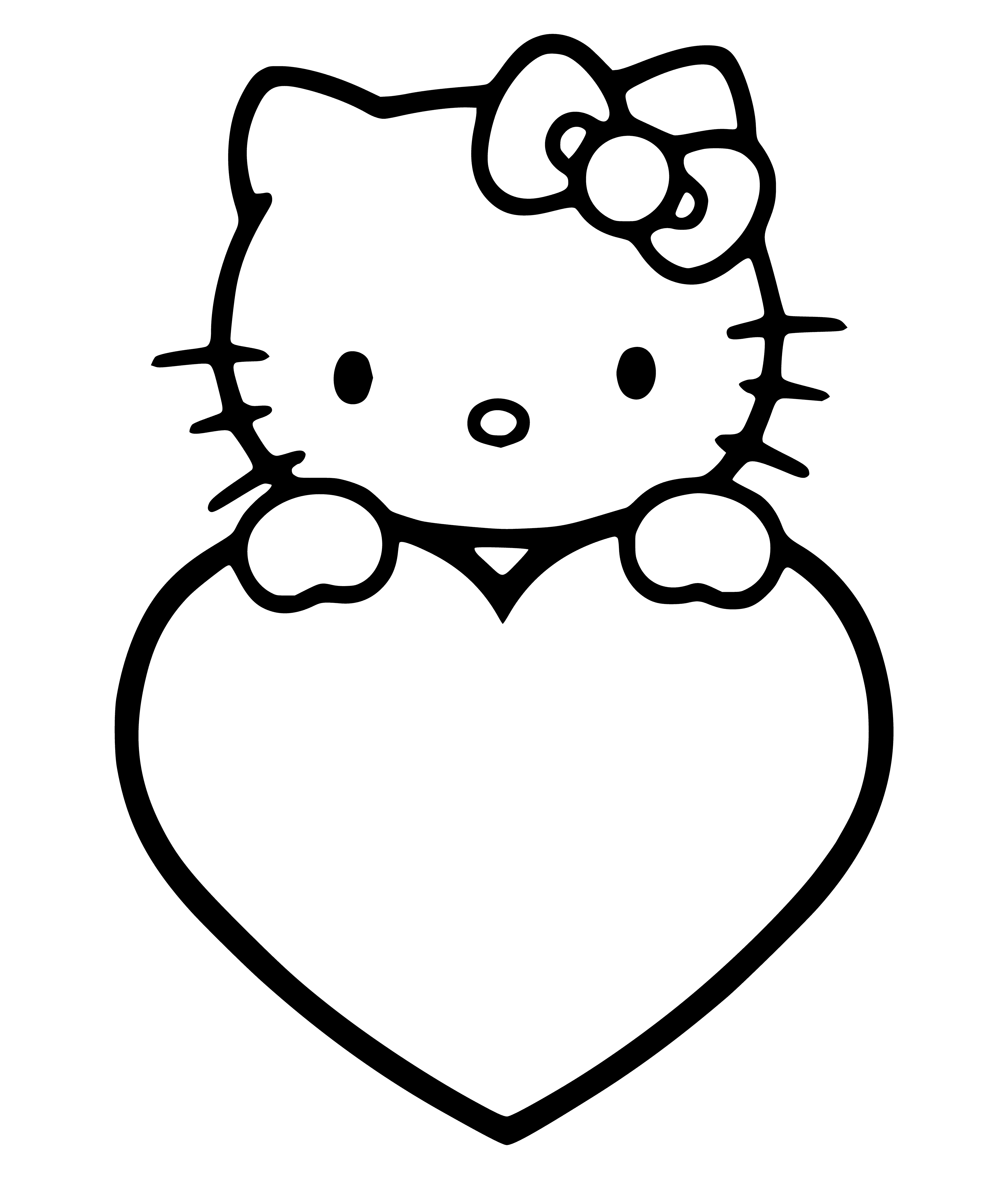 coloring page: Hello Kitty celebrates Valentine's Day with a red bow, heart-shaped lollipop, and sign that says 'Happy Valentine's Day'. #ValentinesDay