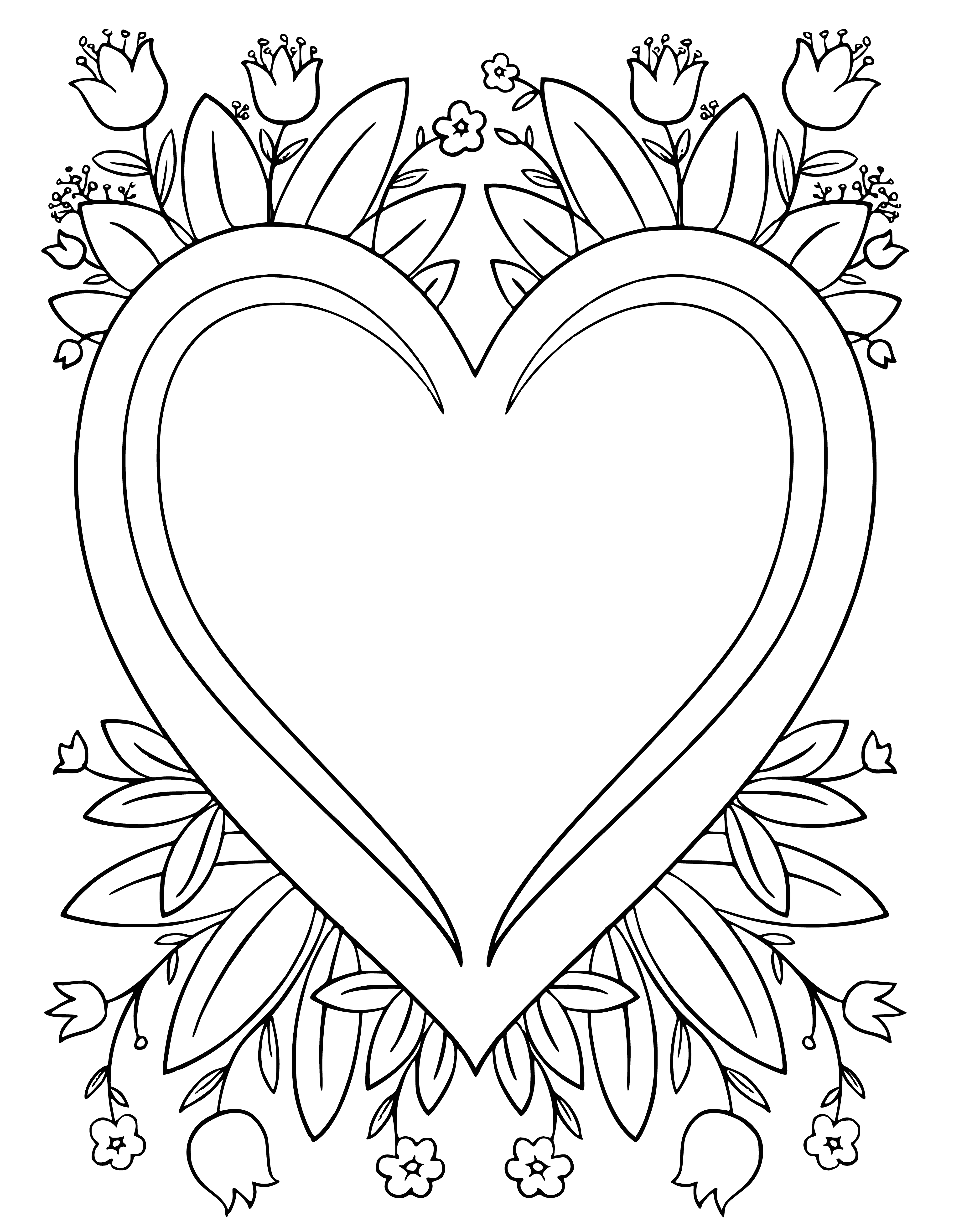 kalp ve çiçekler boyama sayfası