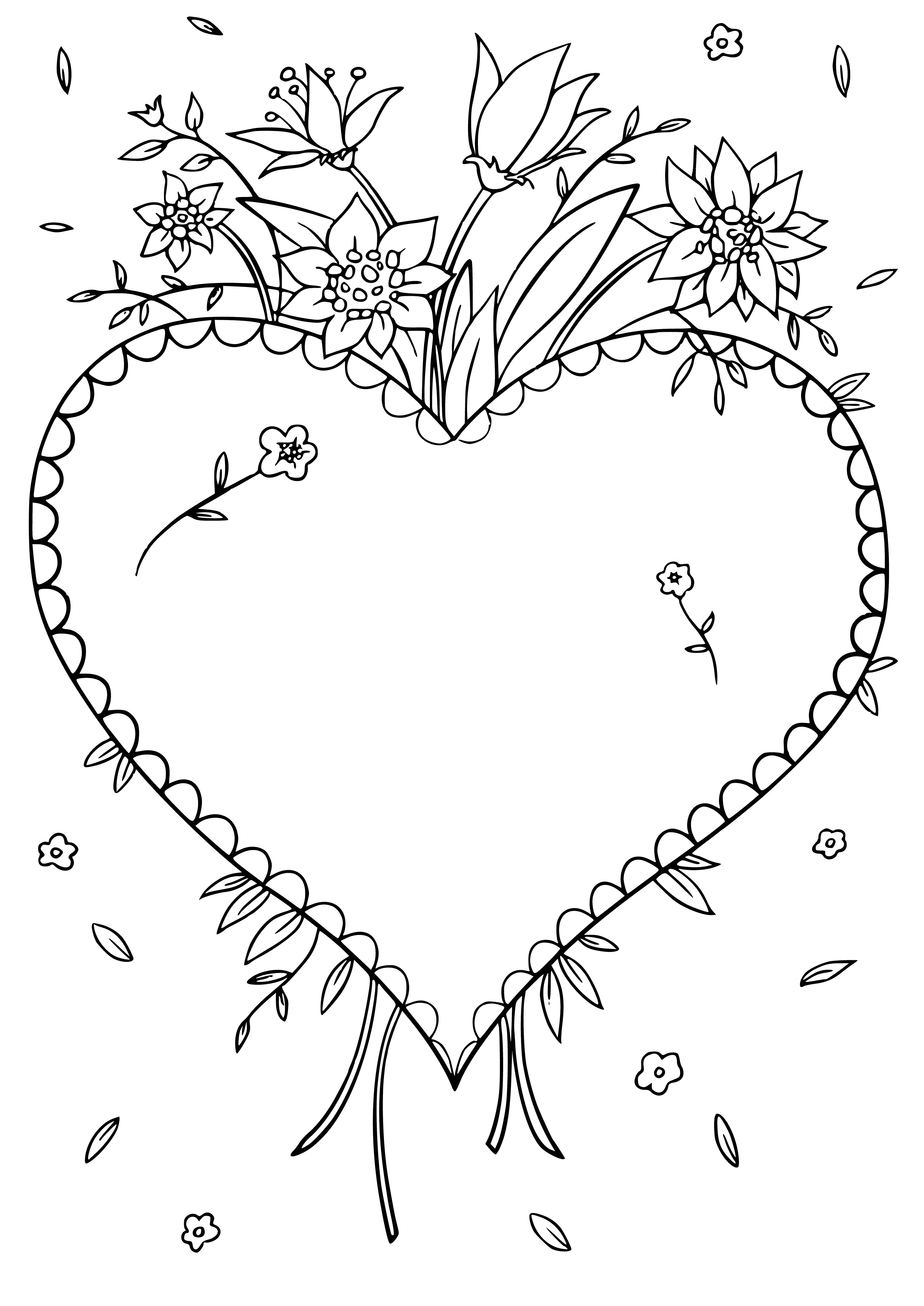 coloring page: A red & pink heart shaped surrounded by smaller hearts on a light pink background. #ValentinesDay