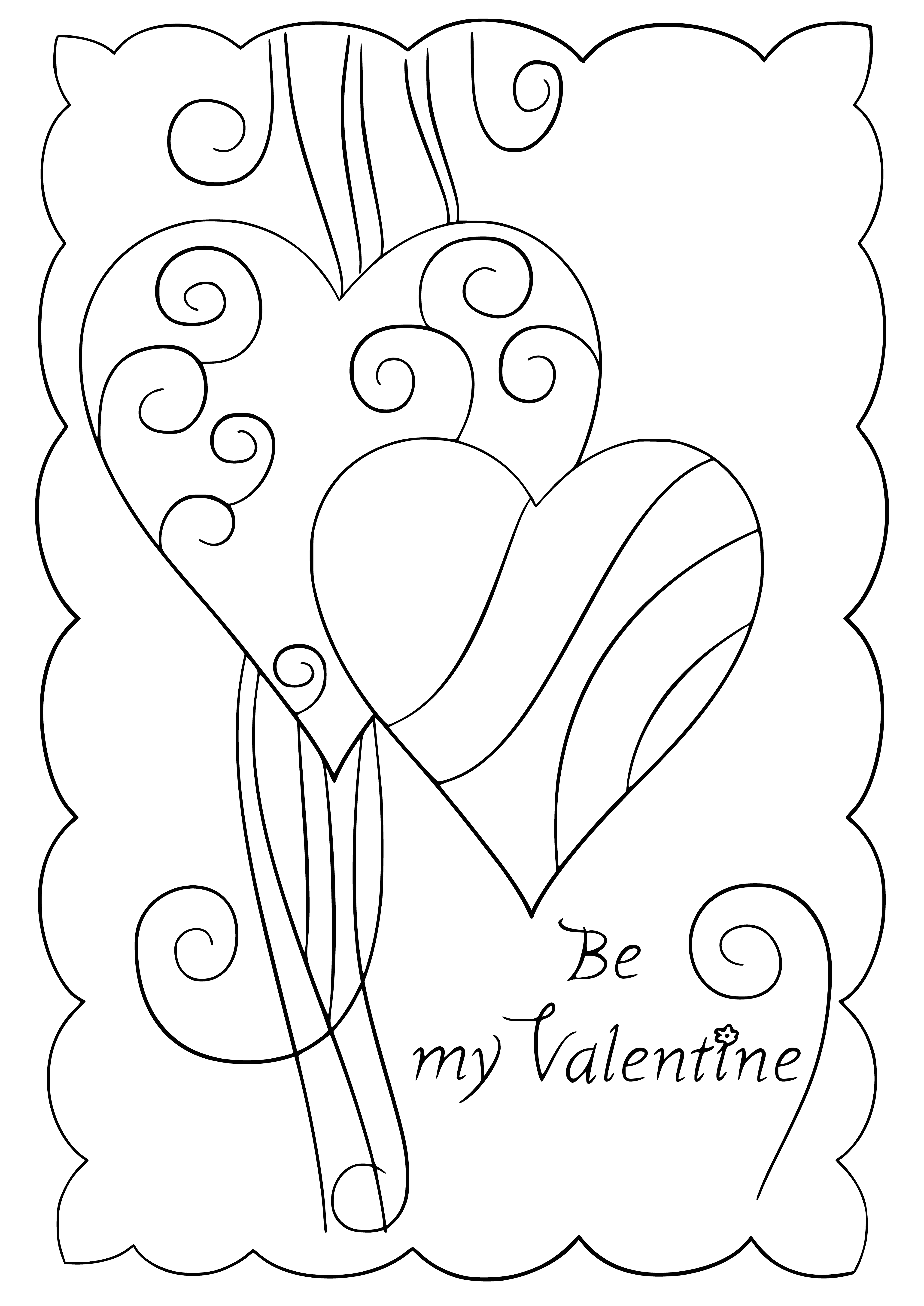 coloring page: Happy Valentine's Day! Red heart w/ "Love" inside. Red background w/ white heart.