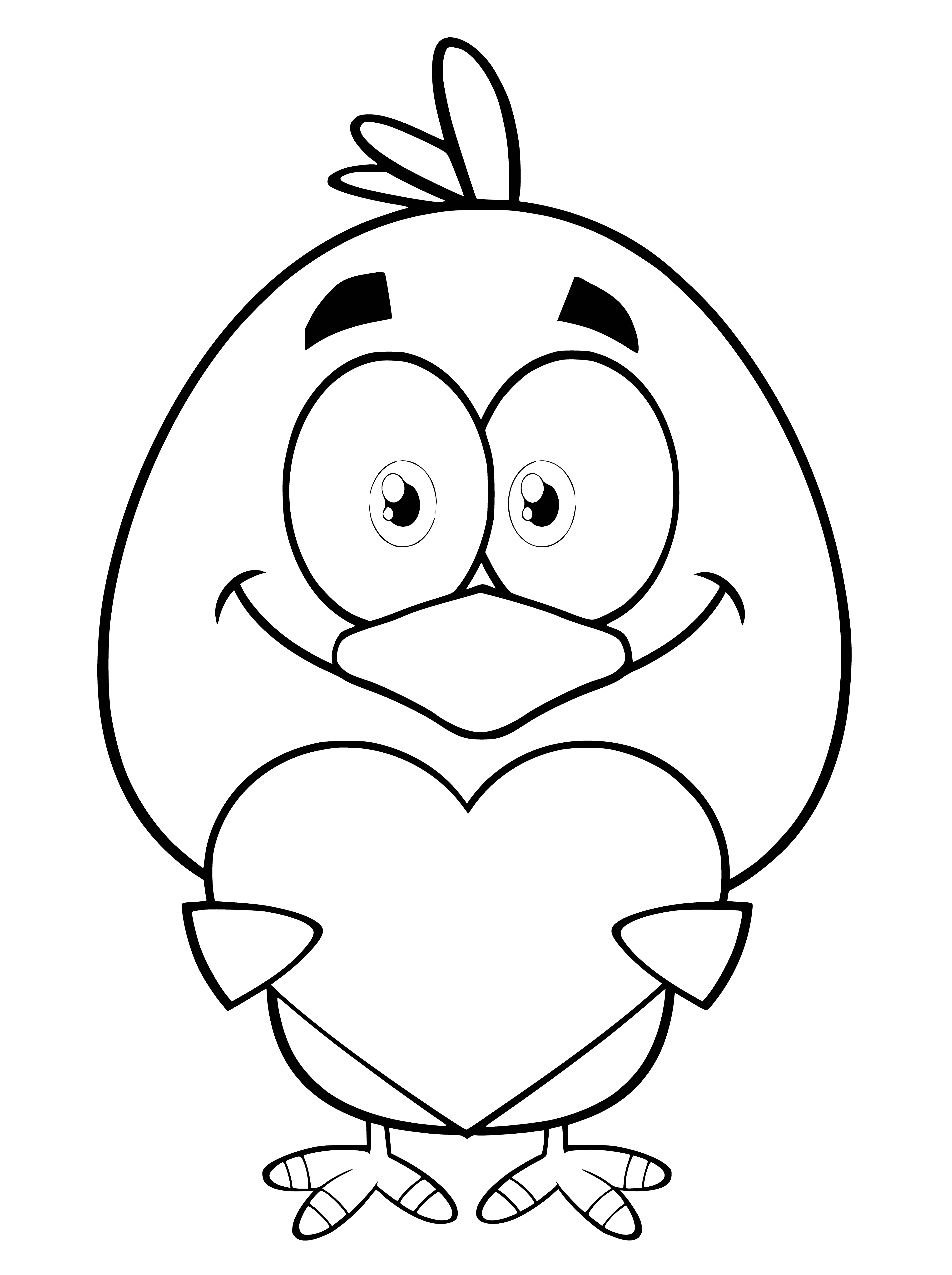 coloring page: Chicken is decorated for Valentine's Day with a red heart, cup & white plate. Above the chicken is a red heart with an "X" in the center. #craft