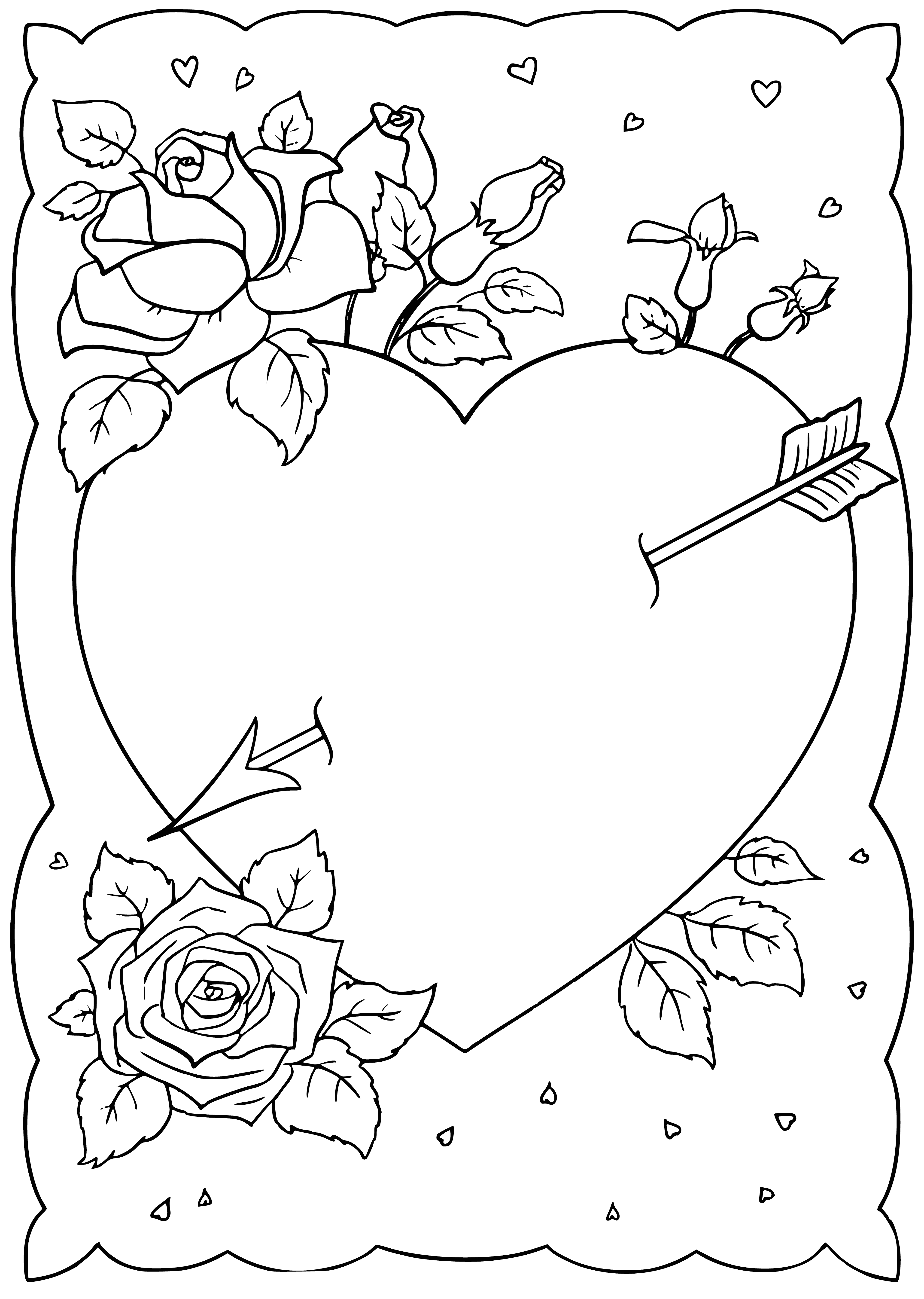 coloring page: Two lovers embracing in a bright red heart. Blonde woman in white dress, brown-haired man in blue shirt. Arms around each other in deep embrace.