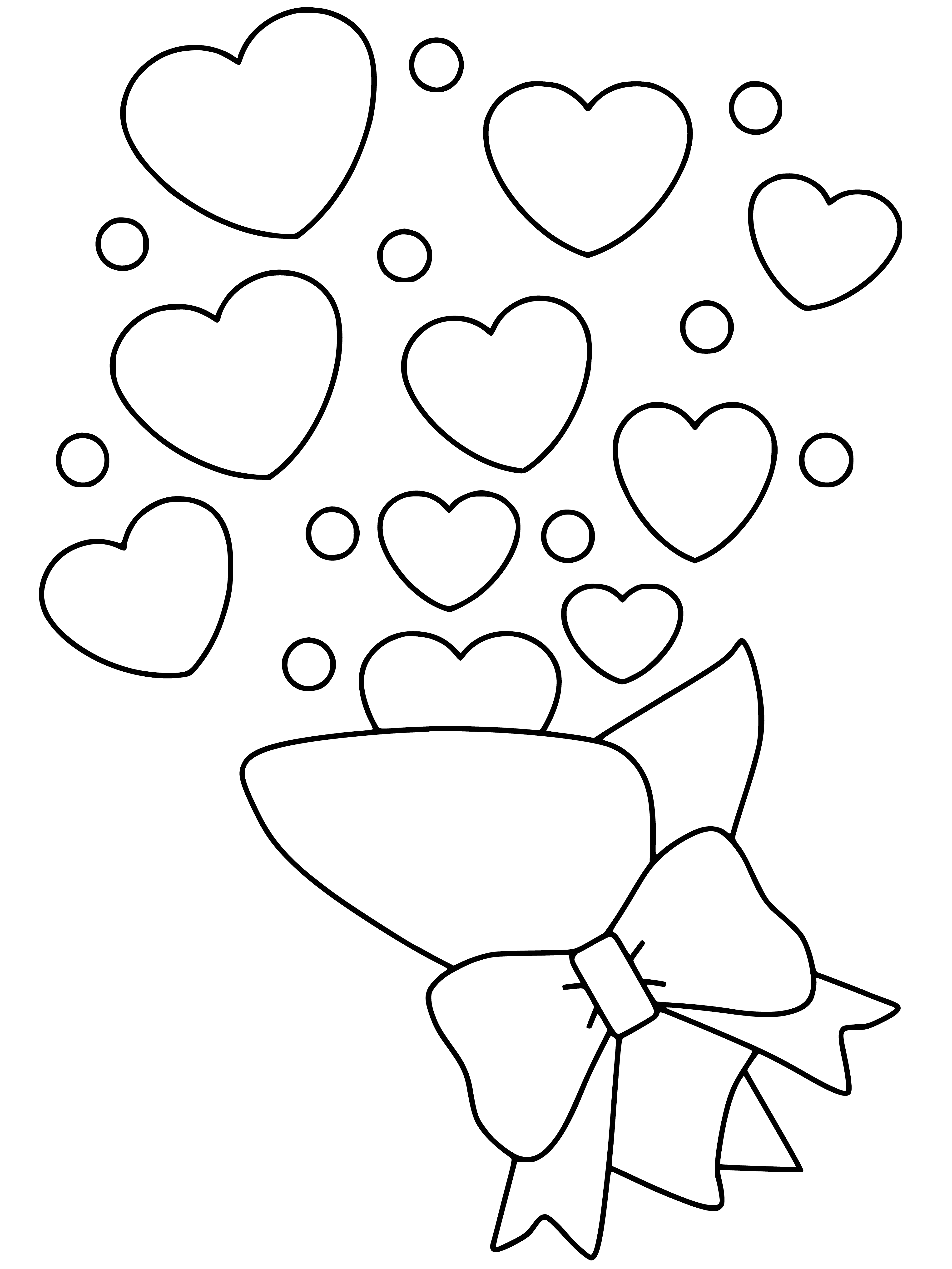 coloring page: A vase of red hearts sits on a light-colored surface, bringing a cheerful sight.