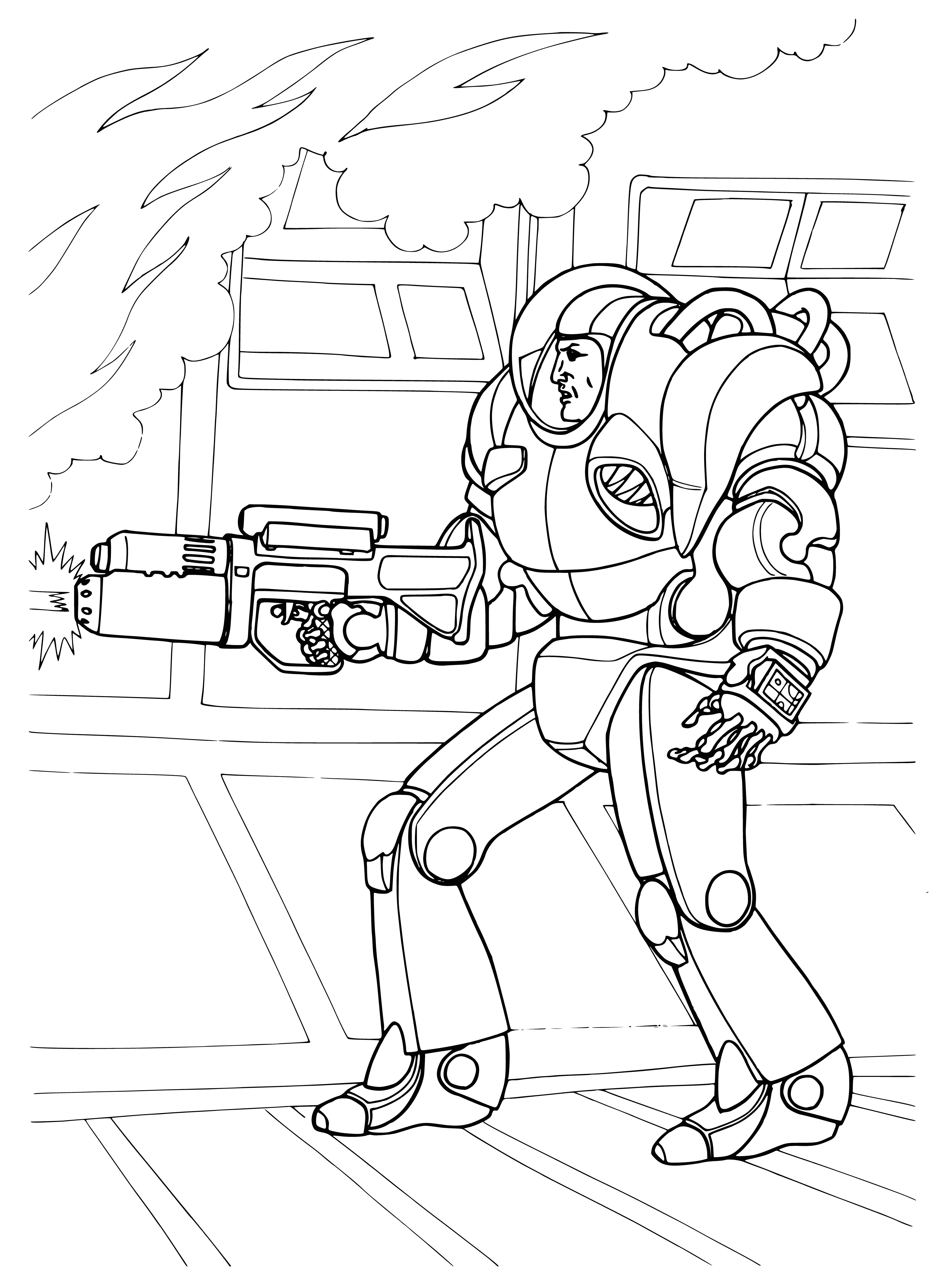 coloring page: Wars of the future fought w/ private armies of mercenaries for control of resources & territory; highest bidder wins.