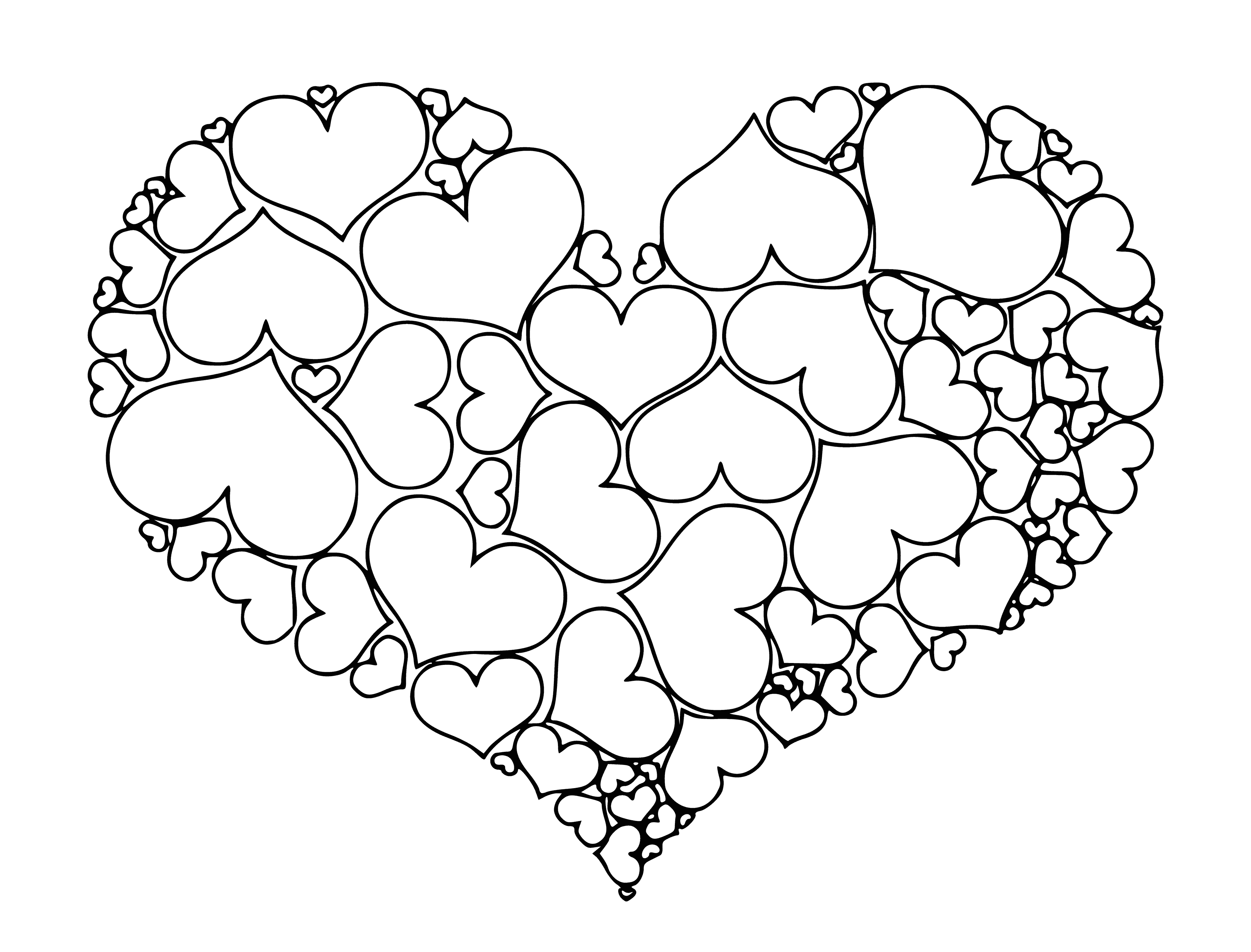 coloring page: Large heart-shaped object with white designs & small dark object in its center; deep red color.