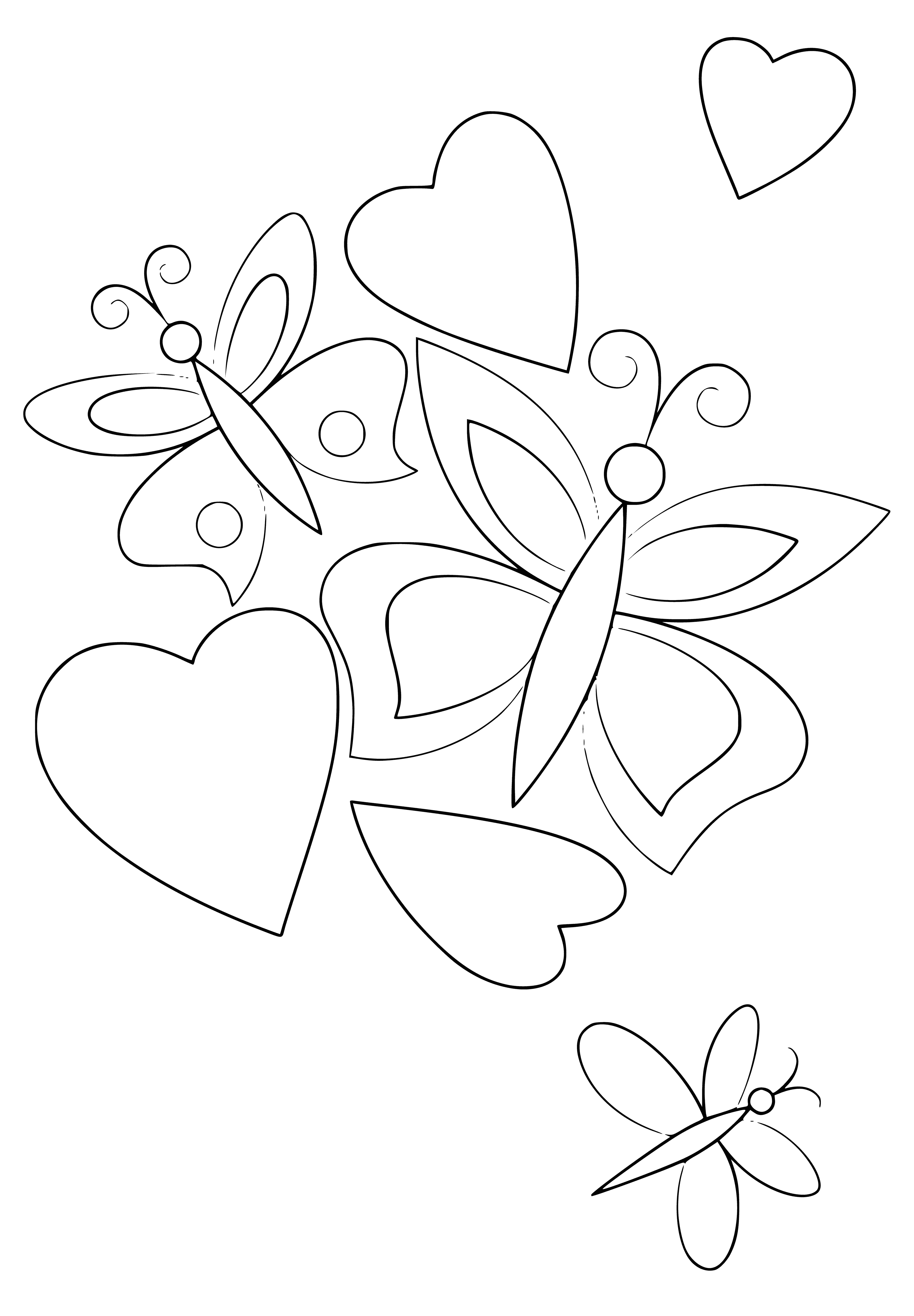القلب والفراشات صفحة التلوين