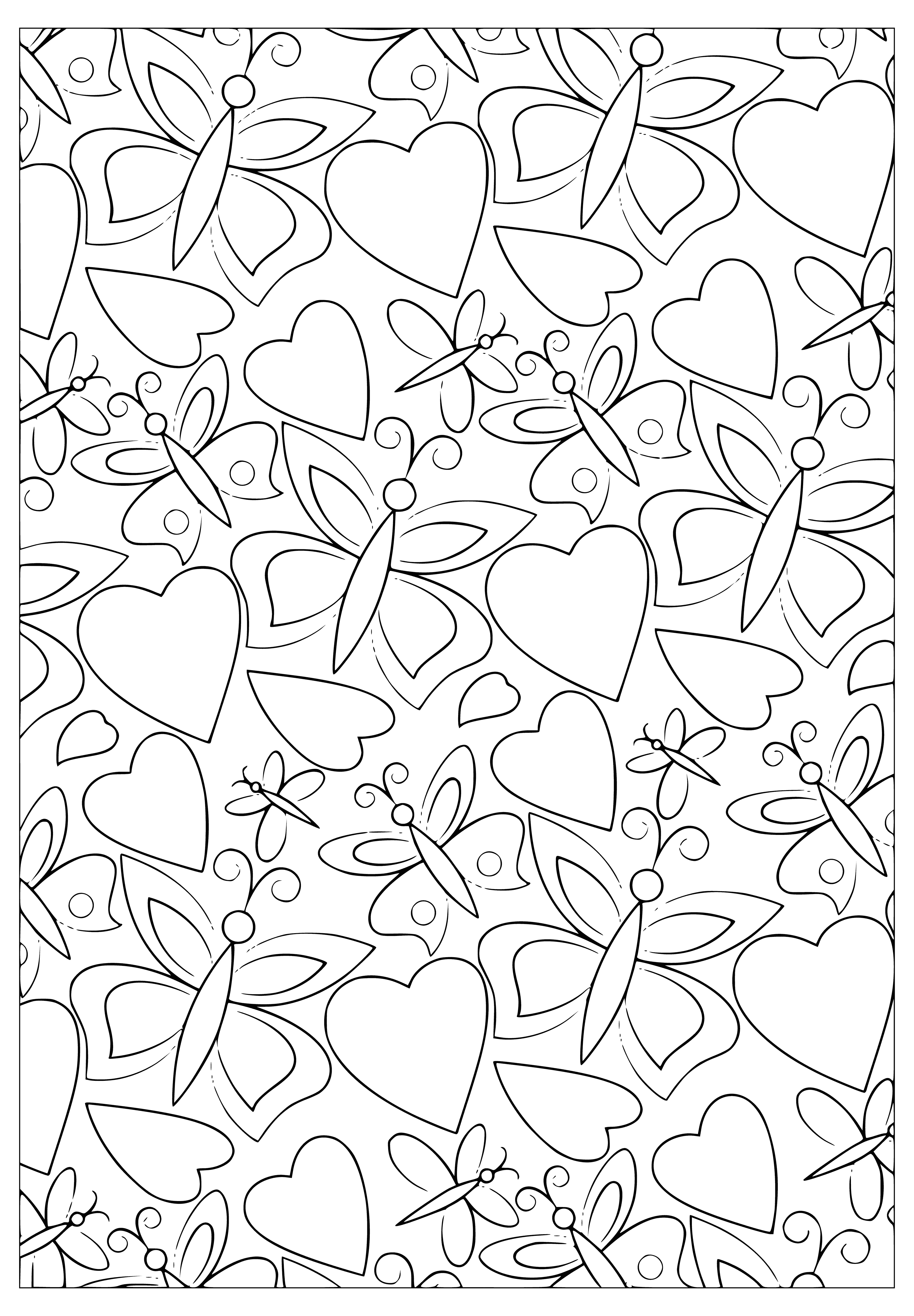 Hearts and butterflies coloring page