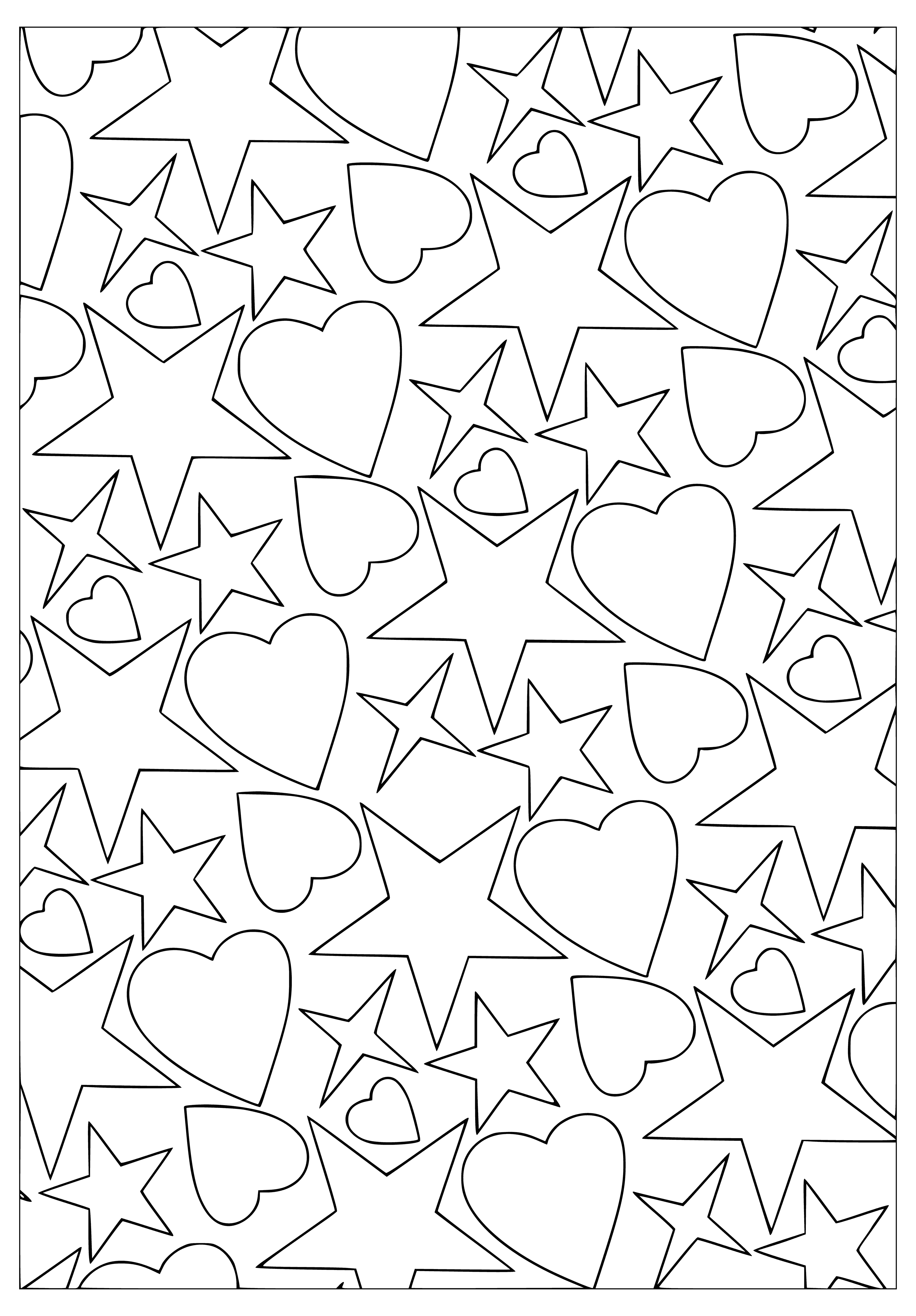 Harten en sterren kleurplaat