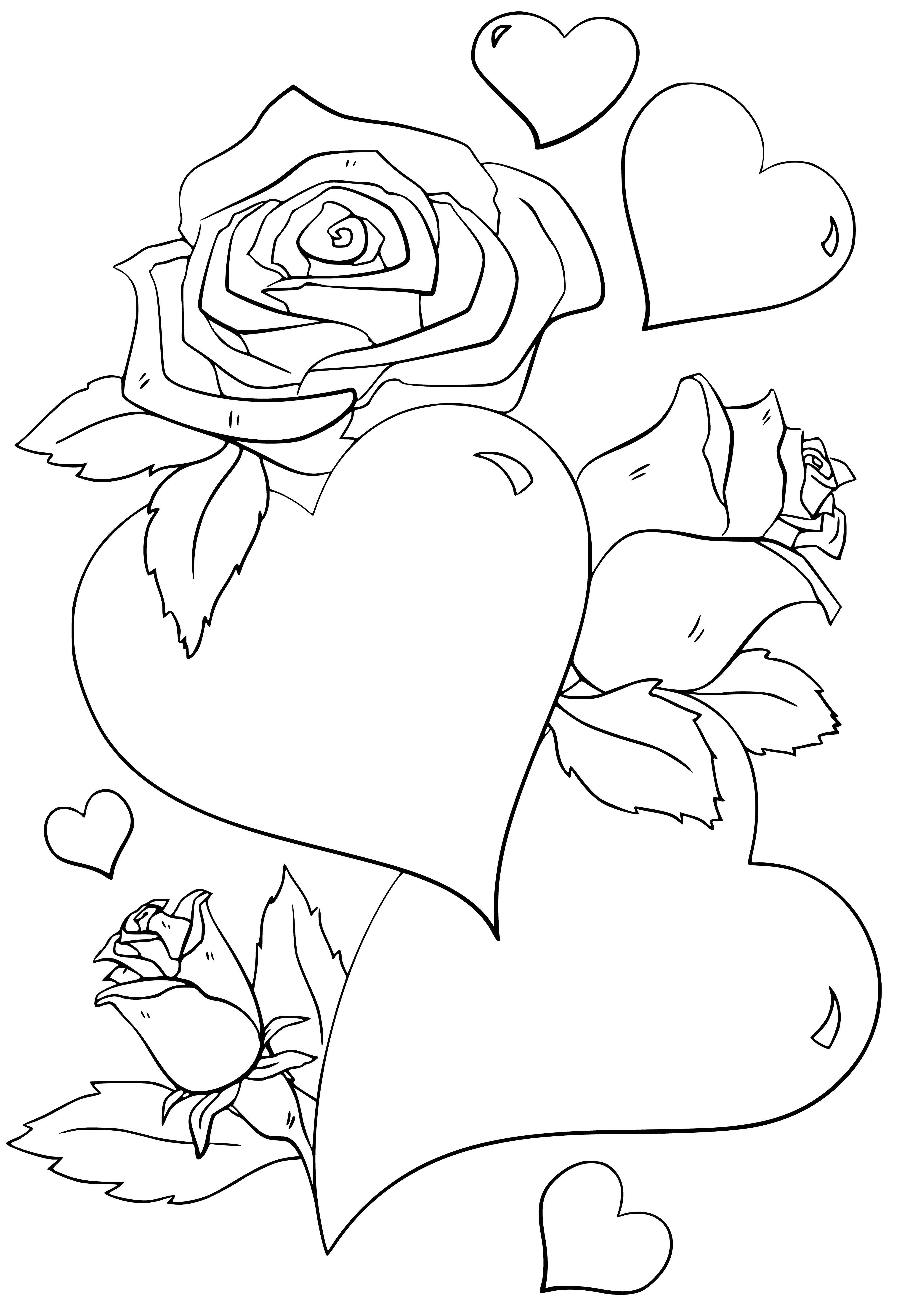 Roses and hearts coloring page