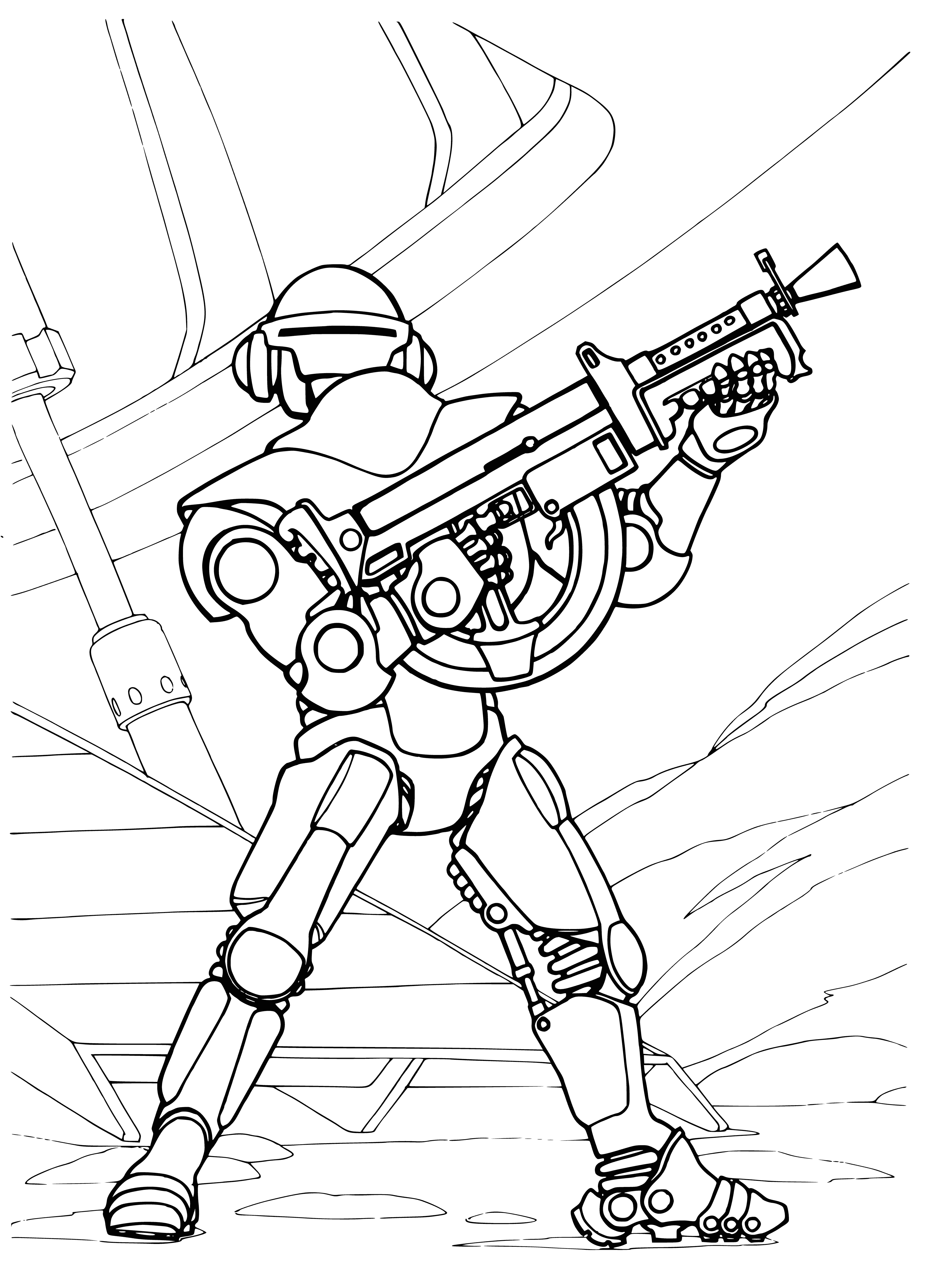 coloring page: Wars of the future will be fought by infantry with modern weaponry and armor, moving stealthily across the battlefield. #futurewarfare