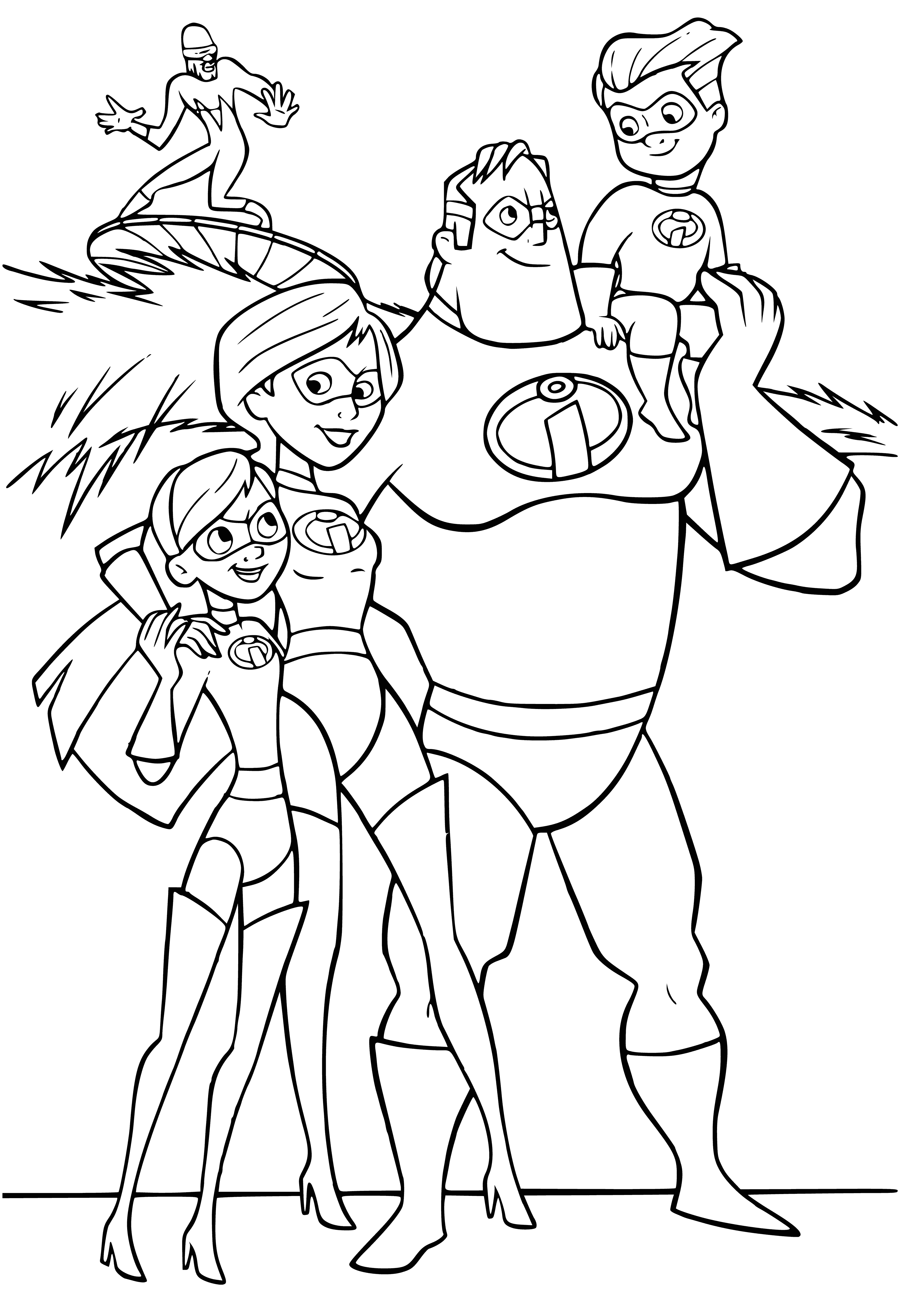 coloring page: Family of superheroes save world from evil; close, always supporting each other. #TheIncredibles