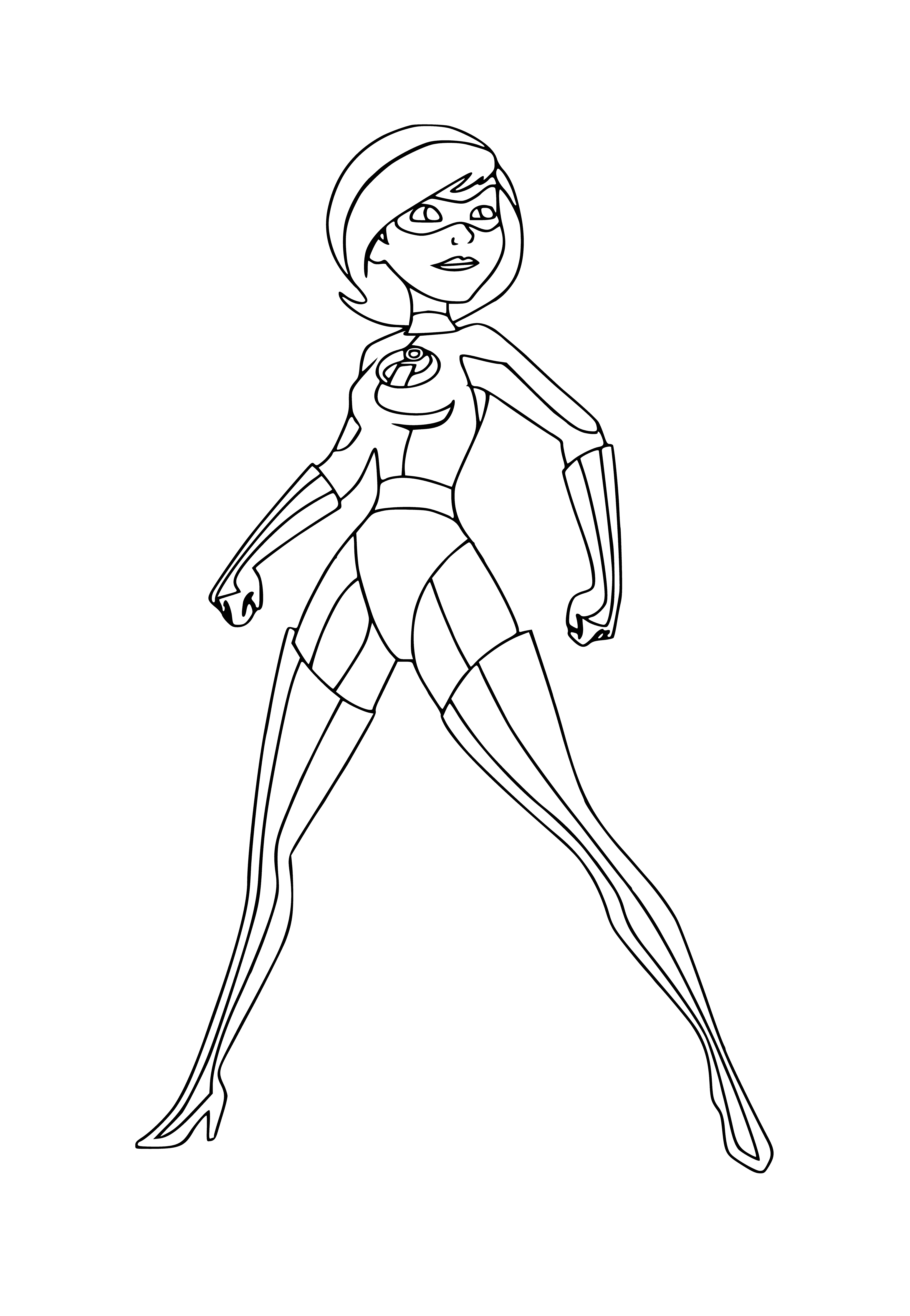 coloring page: The "Incredibles": a superhero family shown in a cartoon coloring page with a bright background and kids playing happily.