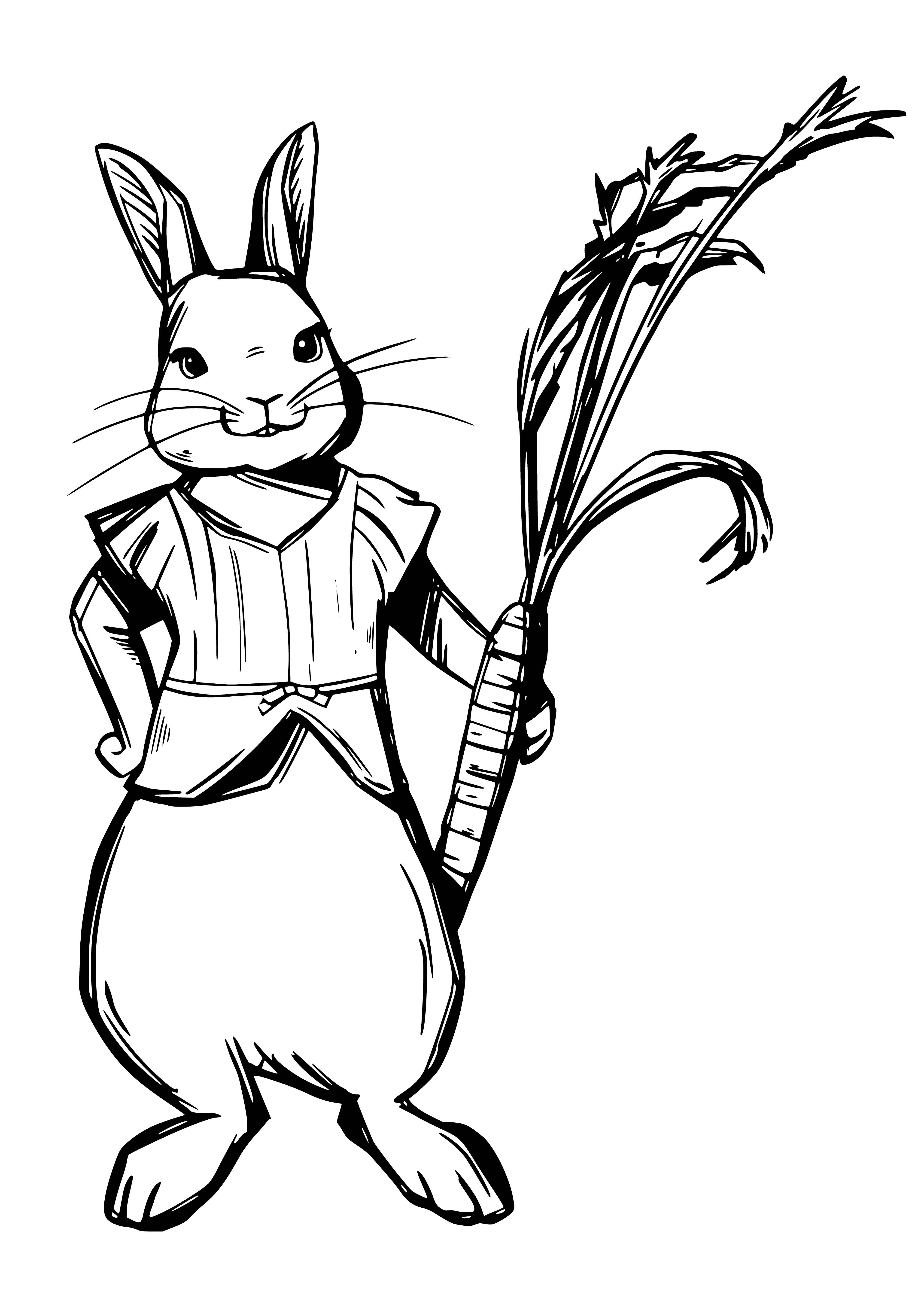 coloring page: Her big brown eyes have a gentle, understanding expression.

Mopsy, a gentle brown bunny, looks up with understanding eyes, as if knowing what you're feeling.