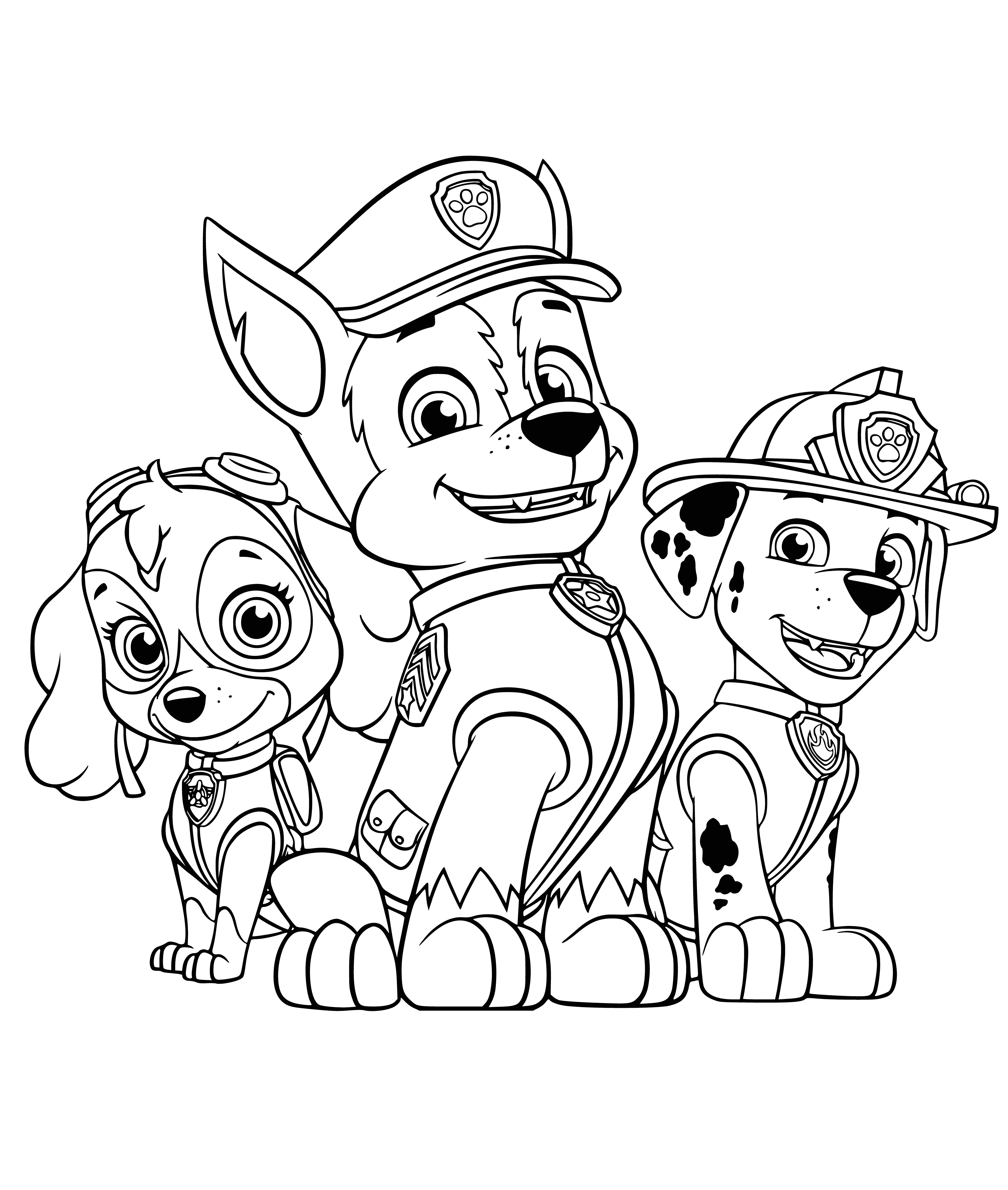 Skye, Racer and Marshal coloring page