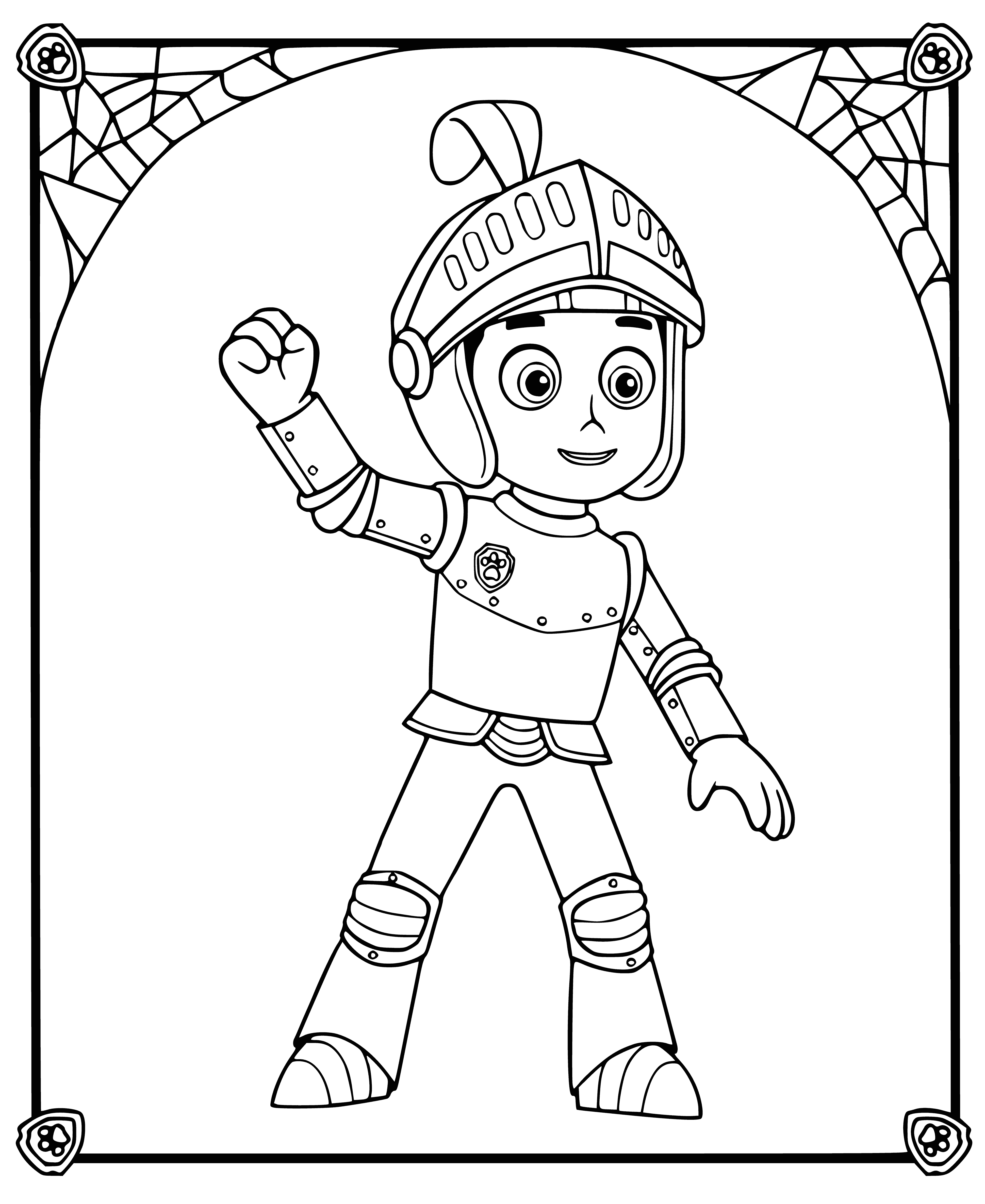 coloring page: The Rider Knight is a brave knight from PAW Patrol, ready to save the day with sword, shield and archery.