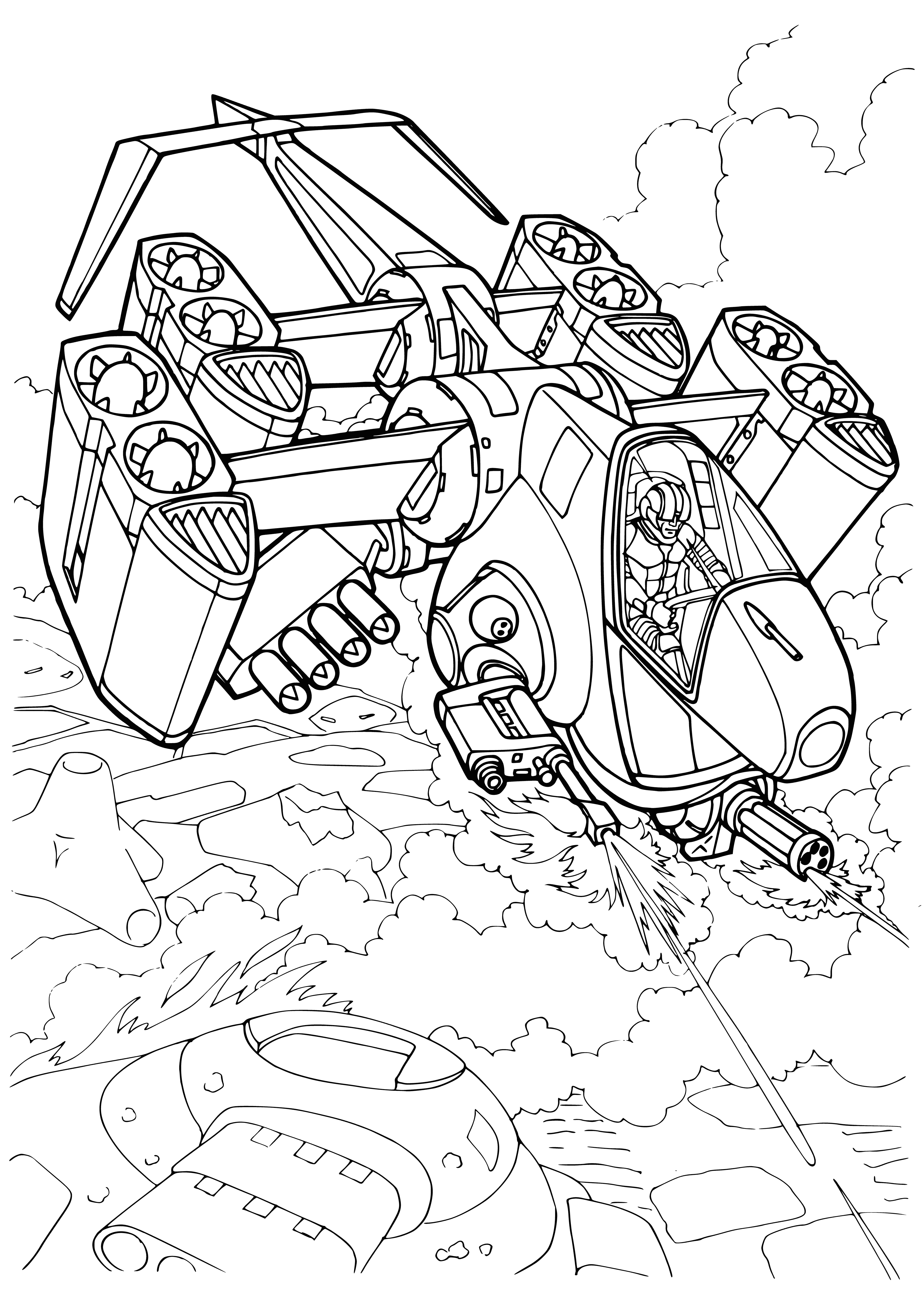coloring page: Future of war: Attack rotorcraft with heavy weapons to take out large targets & inflict maximum damage.