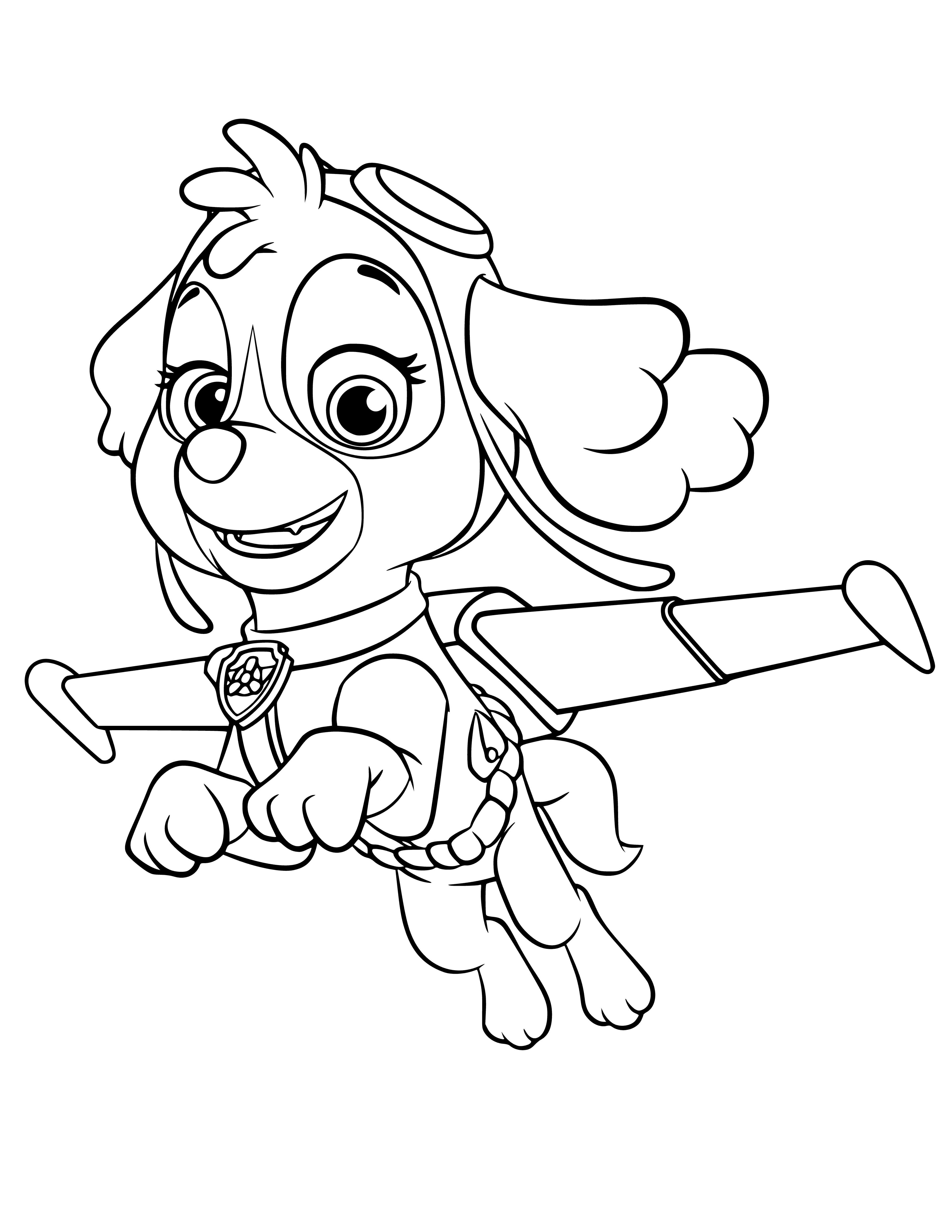 coloring page: Girl in pink flight suit stands in front of blue & white helicopter; light brown hair. #girlpower