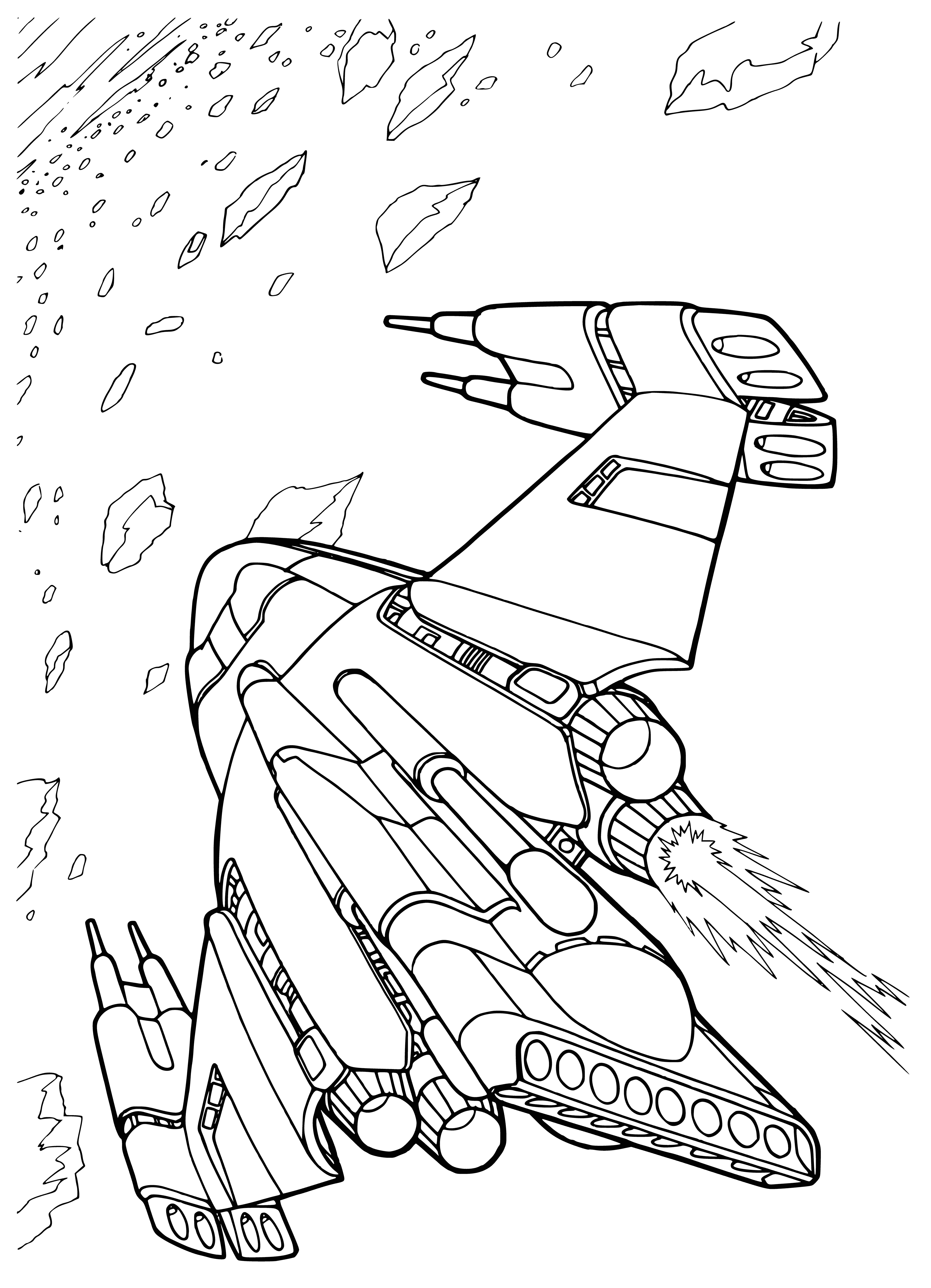 coloring page: A fearsome warship sails through the water, ready for battle—a sight to behold.
