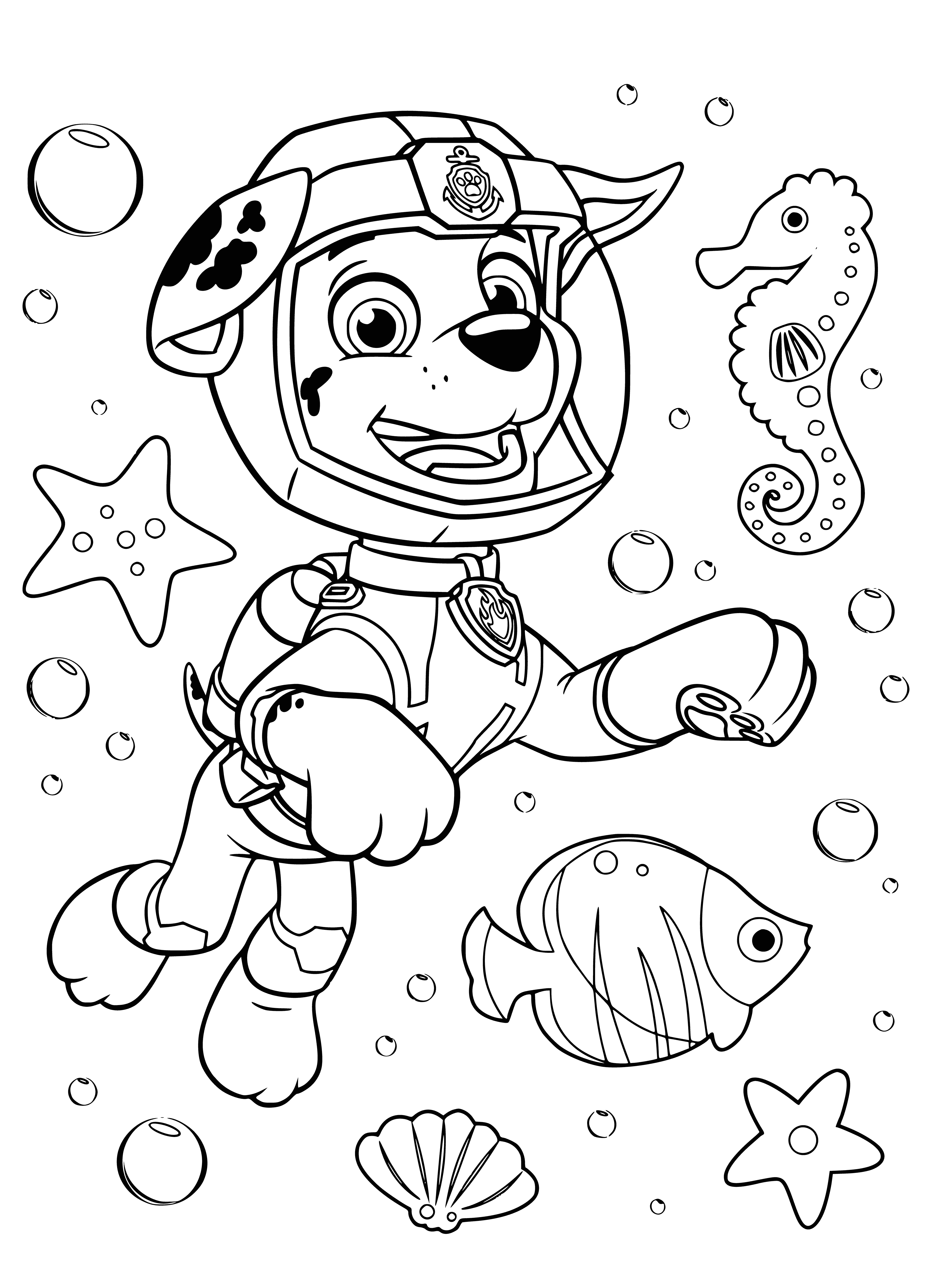 coloring page: Marshal is the 6th pup of the PAW Patrol, police & fire puppy voiced by Kallan Holley.