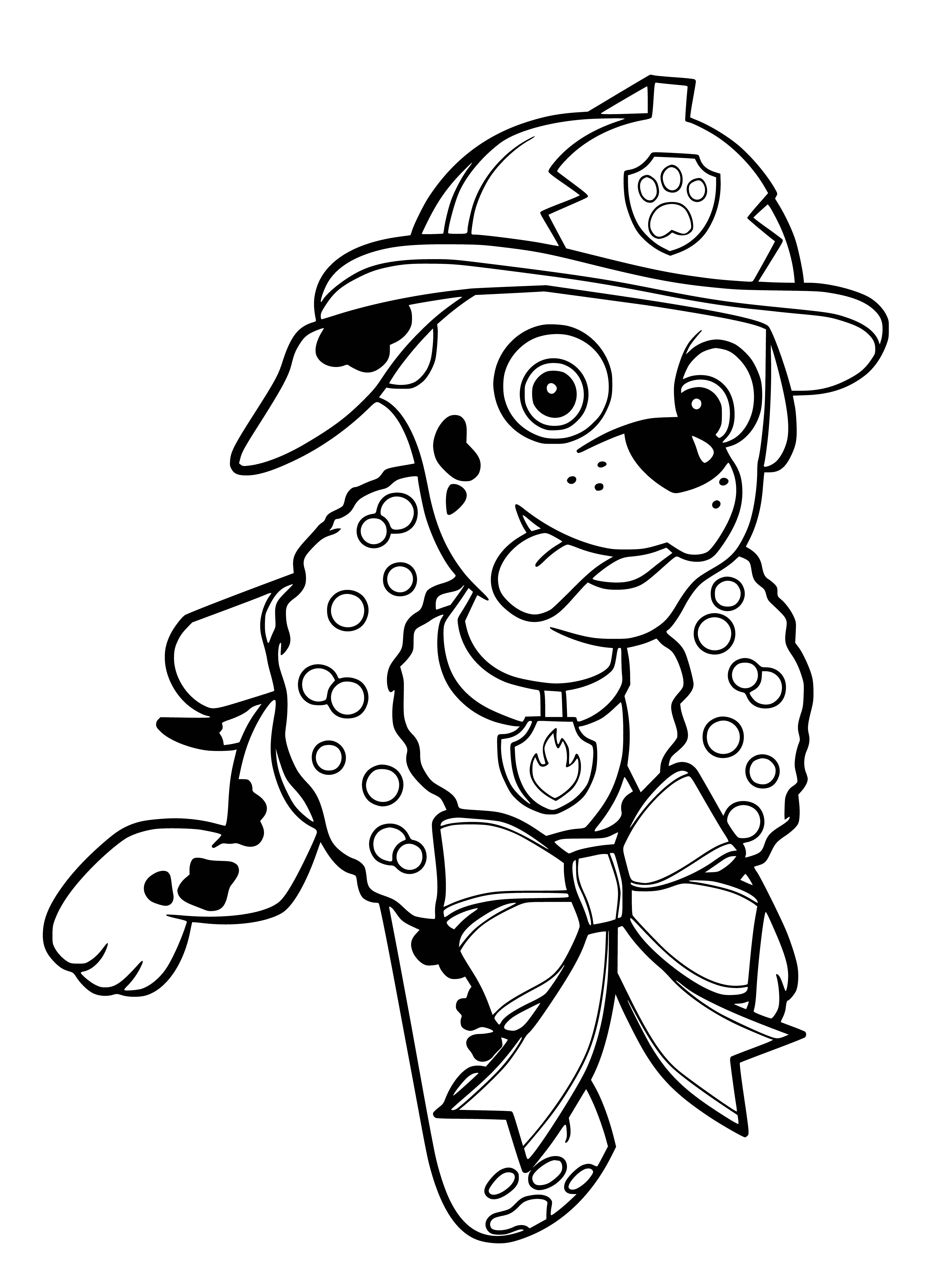 coloring page: Marshal is the leader of the PAW Patrol, rescuing animals with his trusty fire truck and firefighter hat.