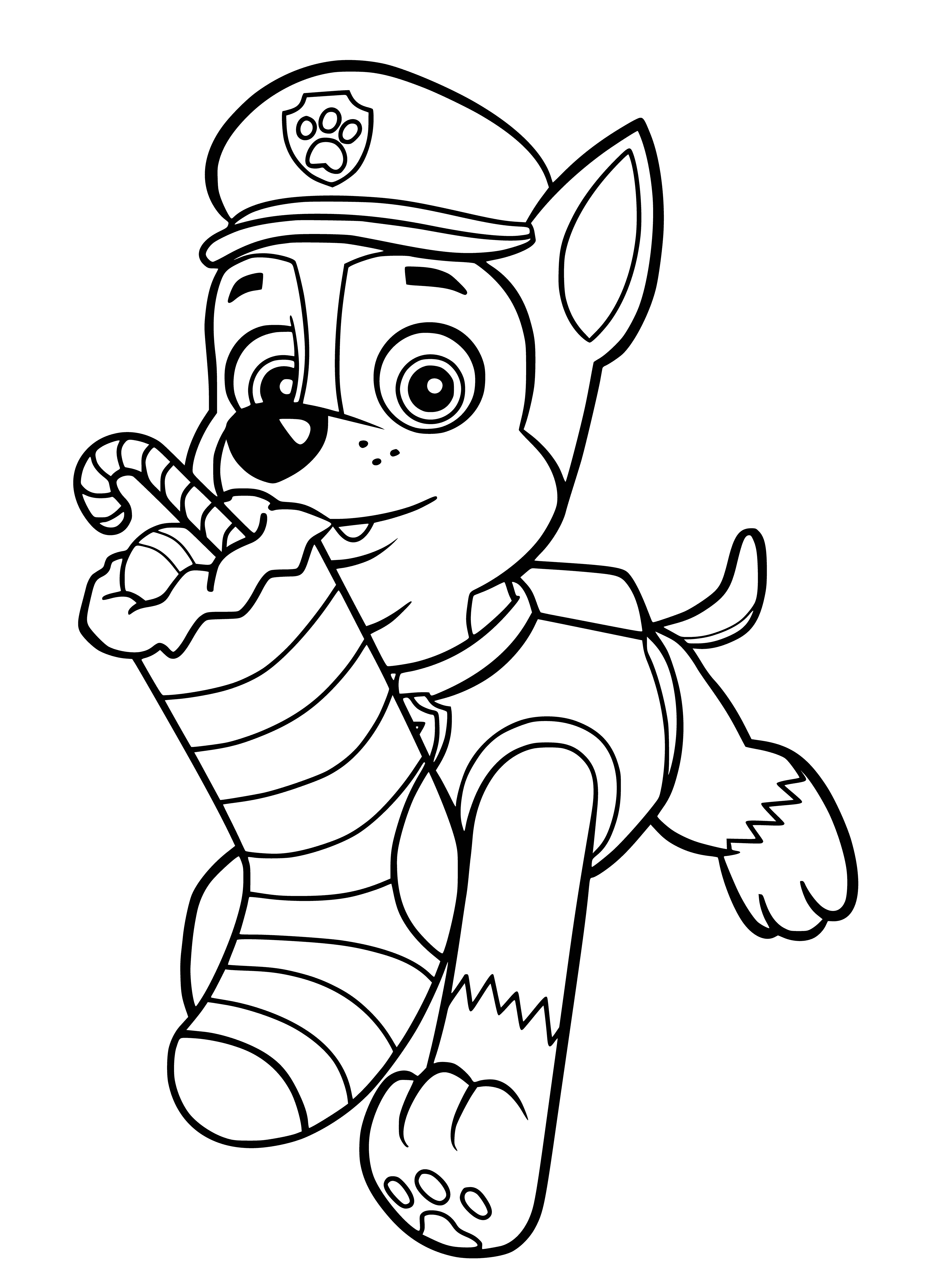 coloring page: Toy of Paw Patrol character Racer - plastic car: red, white, & blue; yellow roof; "PAW 1" license plate; spoiler; 4 blue wheels; white handle.