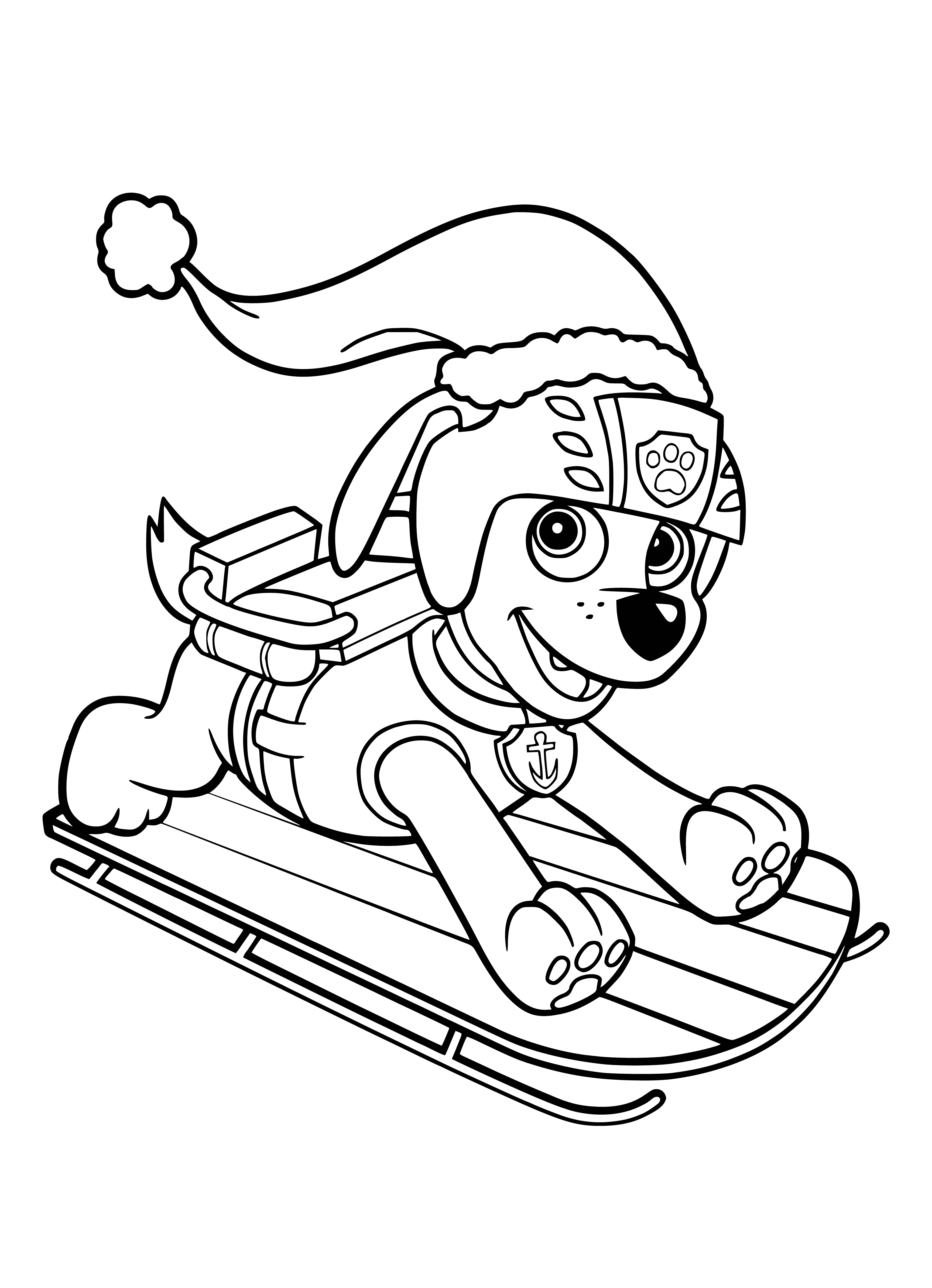 coloring page: Captain Halibut is a pup on the PAW Patrol wearing a blue and white uniform with a gold badge and blue helmet with a white star. He's ready to save the day with fishing rod in paw!