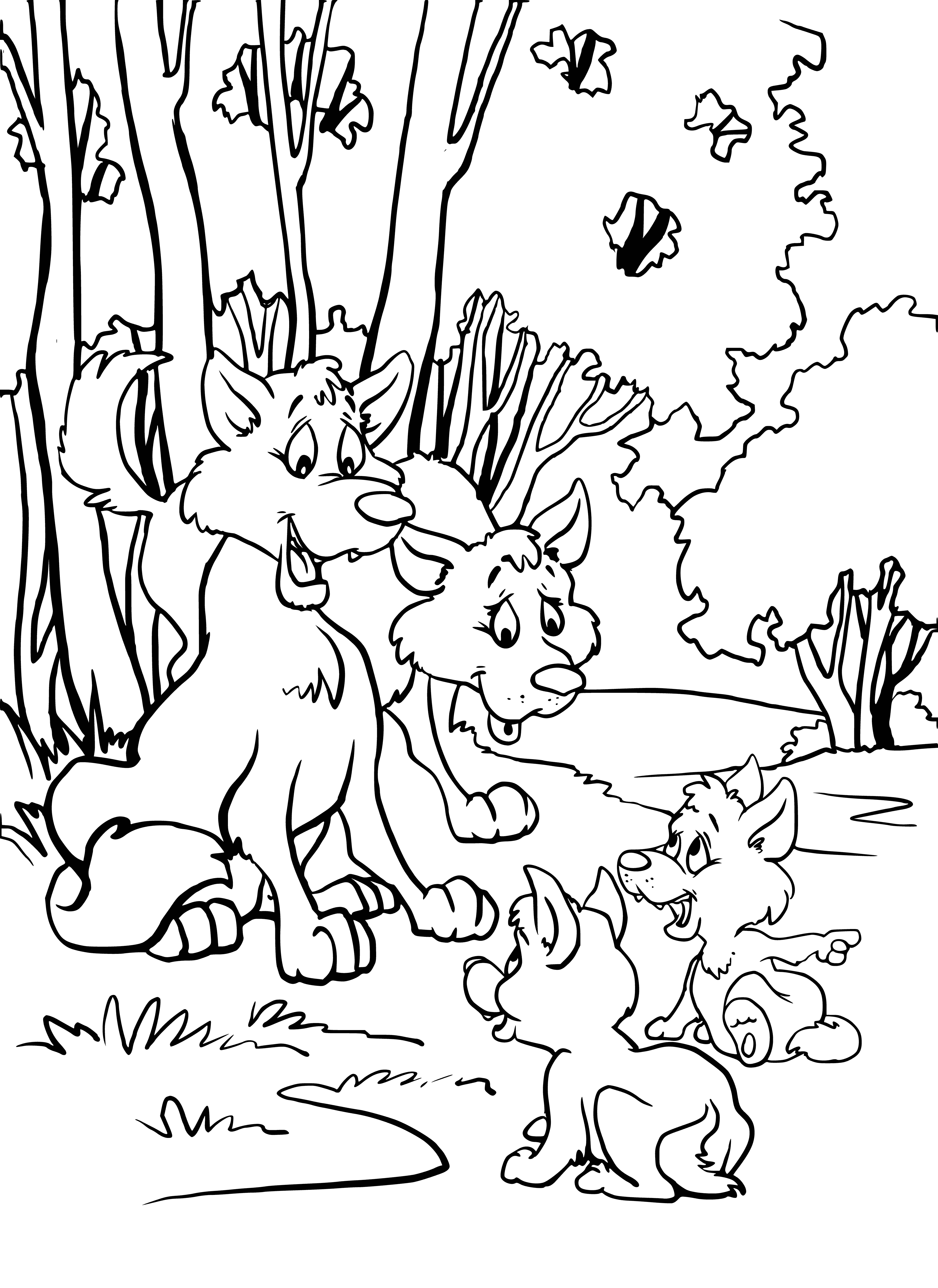 Wolves and cubs coloring page