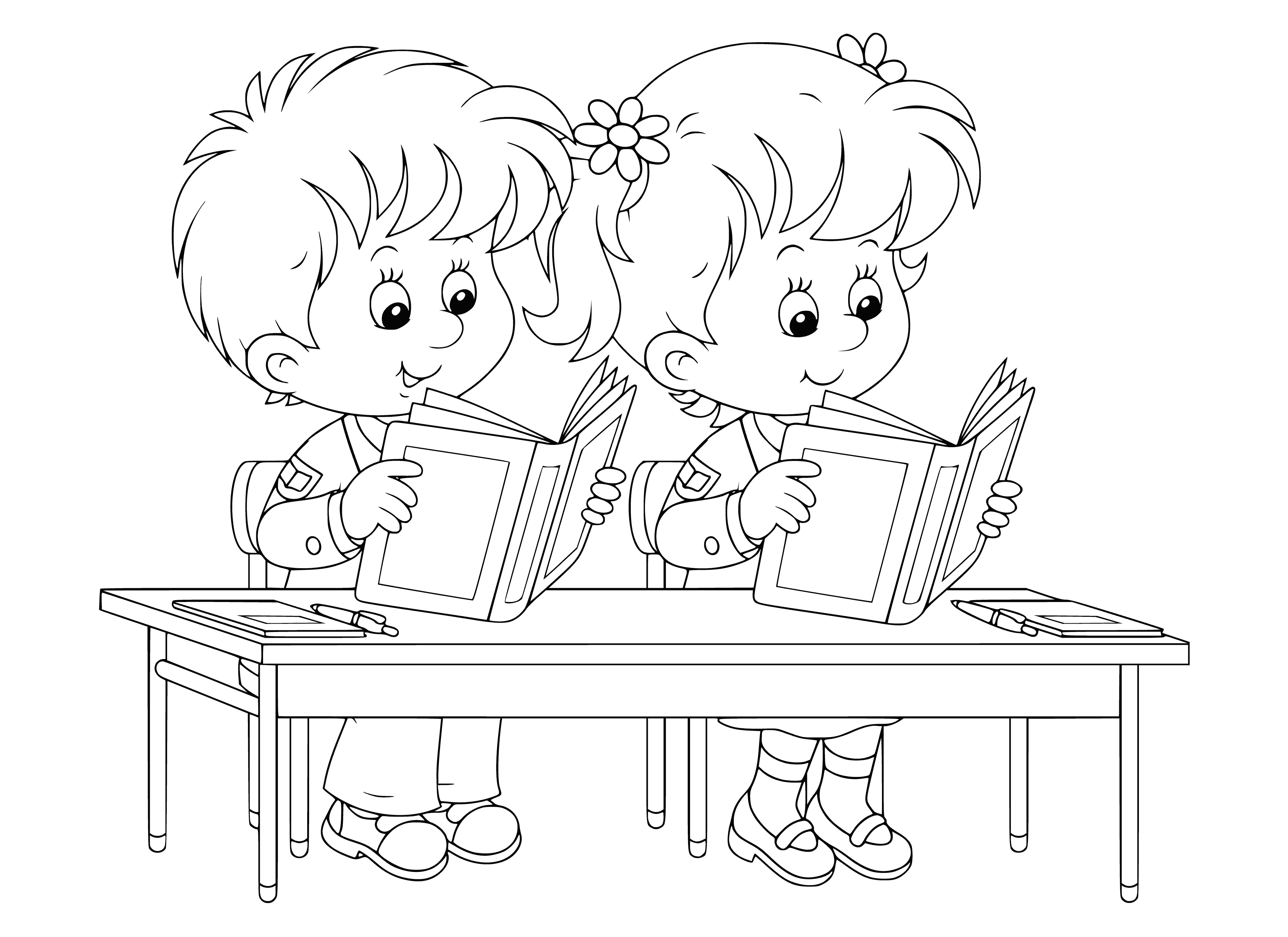 Pupils at the desk coloring page