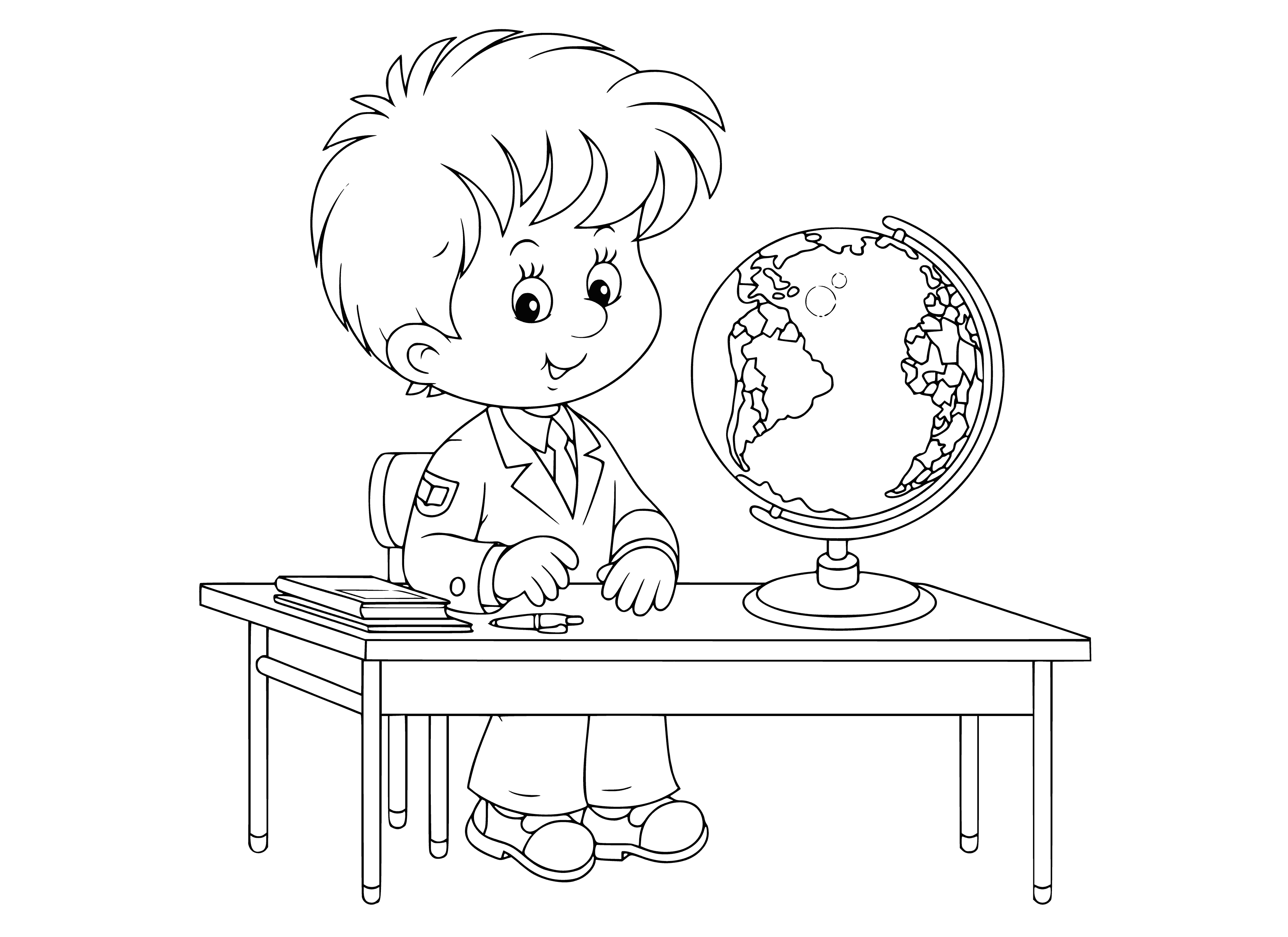 Student at the desk coloring page
