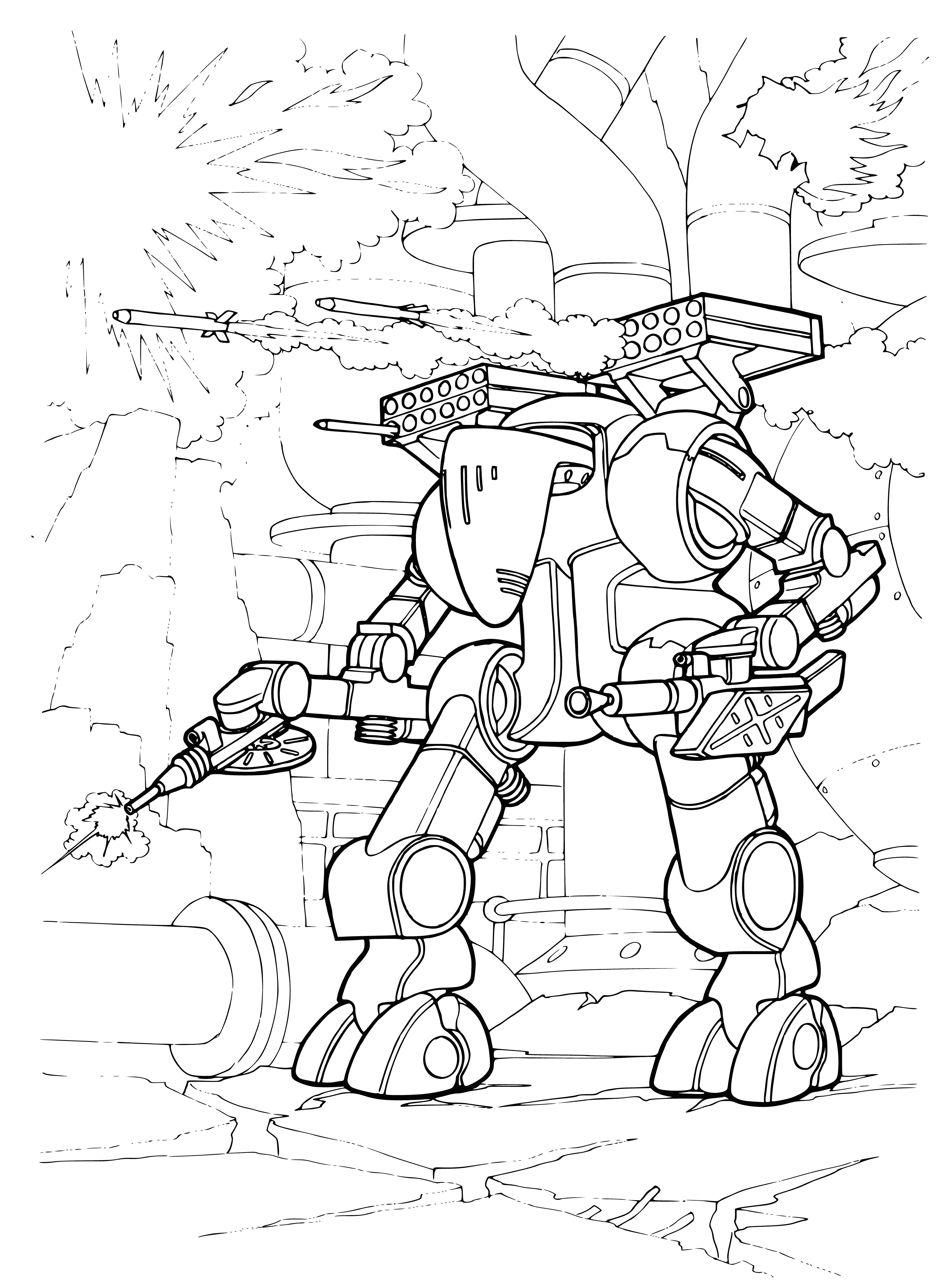 coloring page: #140characters: Future wars are a new, gritty reality; soldiers don armored suits & wield long-range firearms, while staying vigilant in cities to survive & make it to the end.