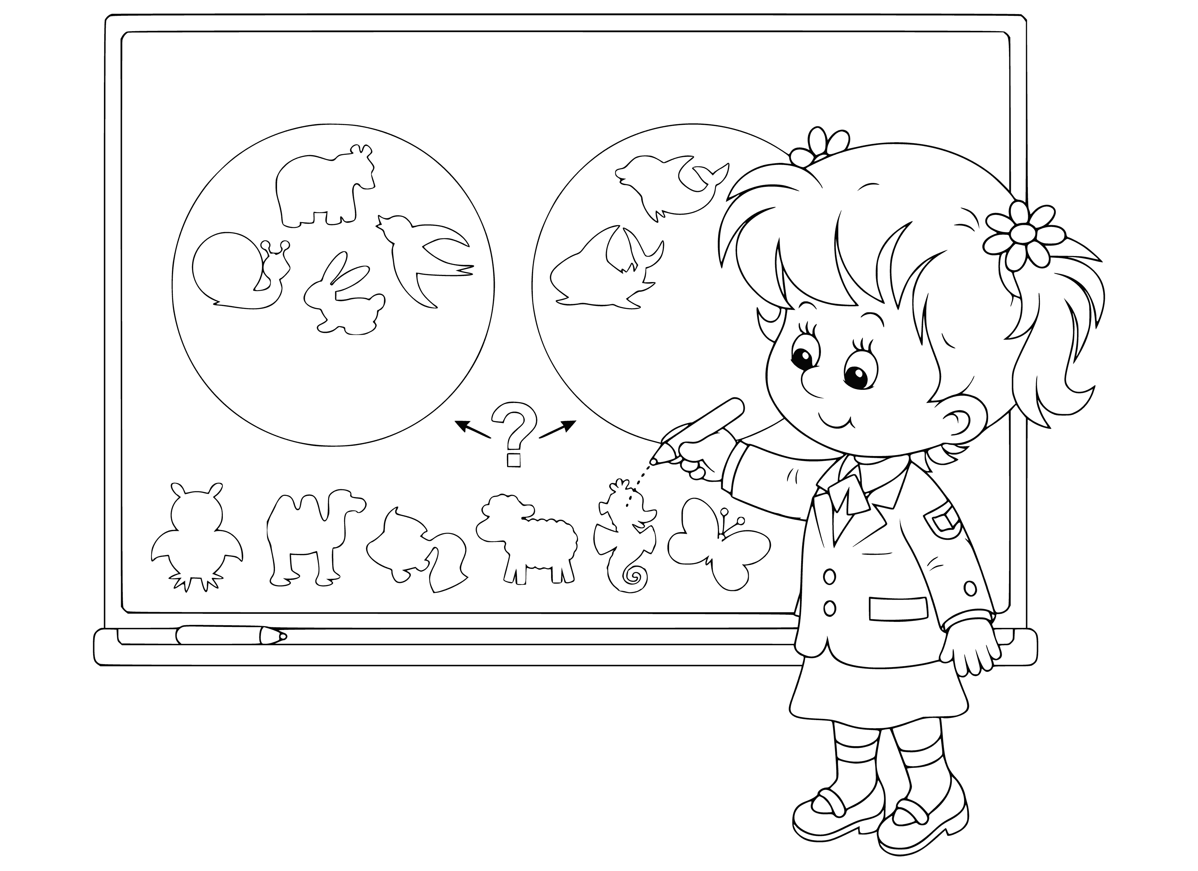 The girl answers in the lesson coloring page