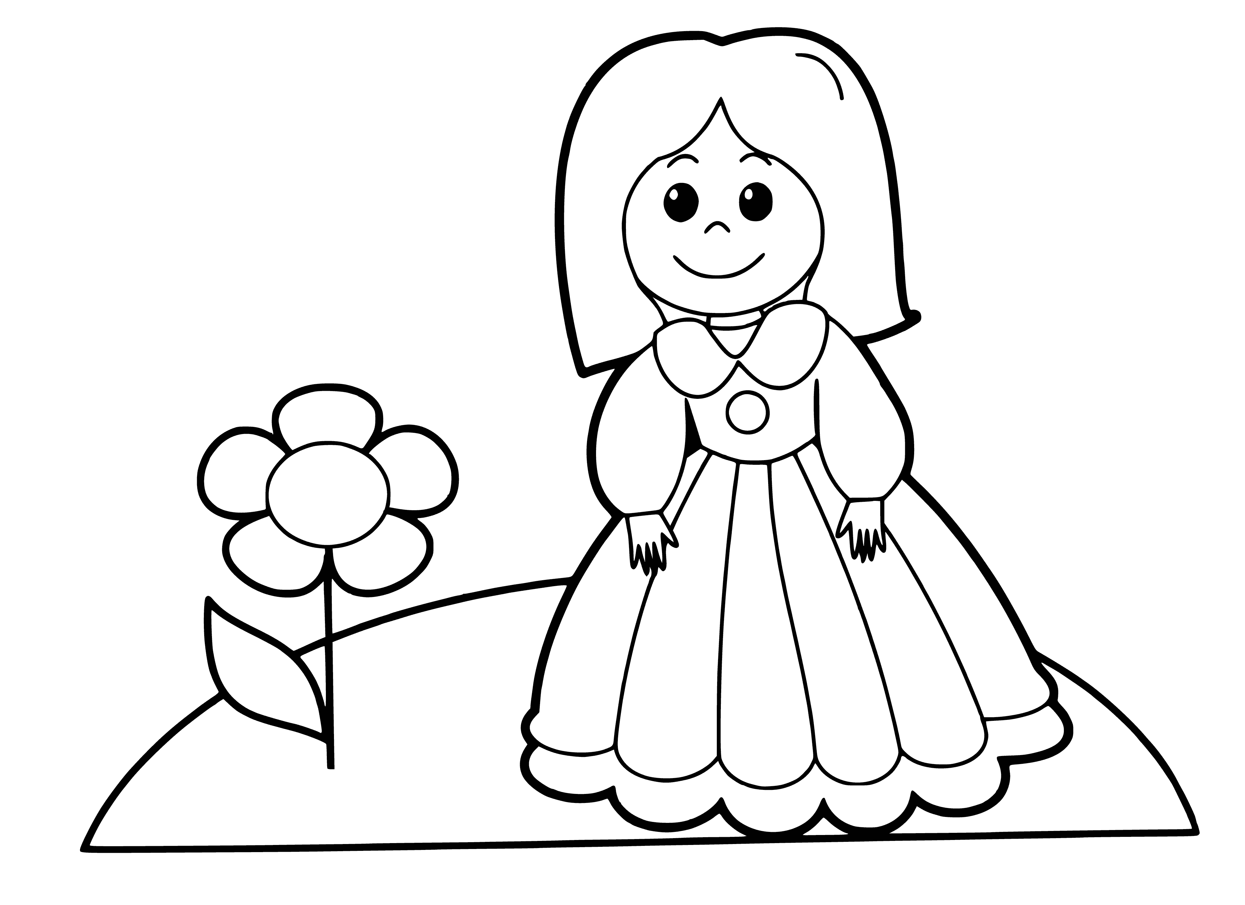 Meisie en blom inkleurbladsy