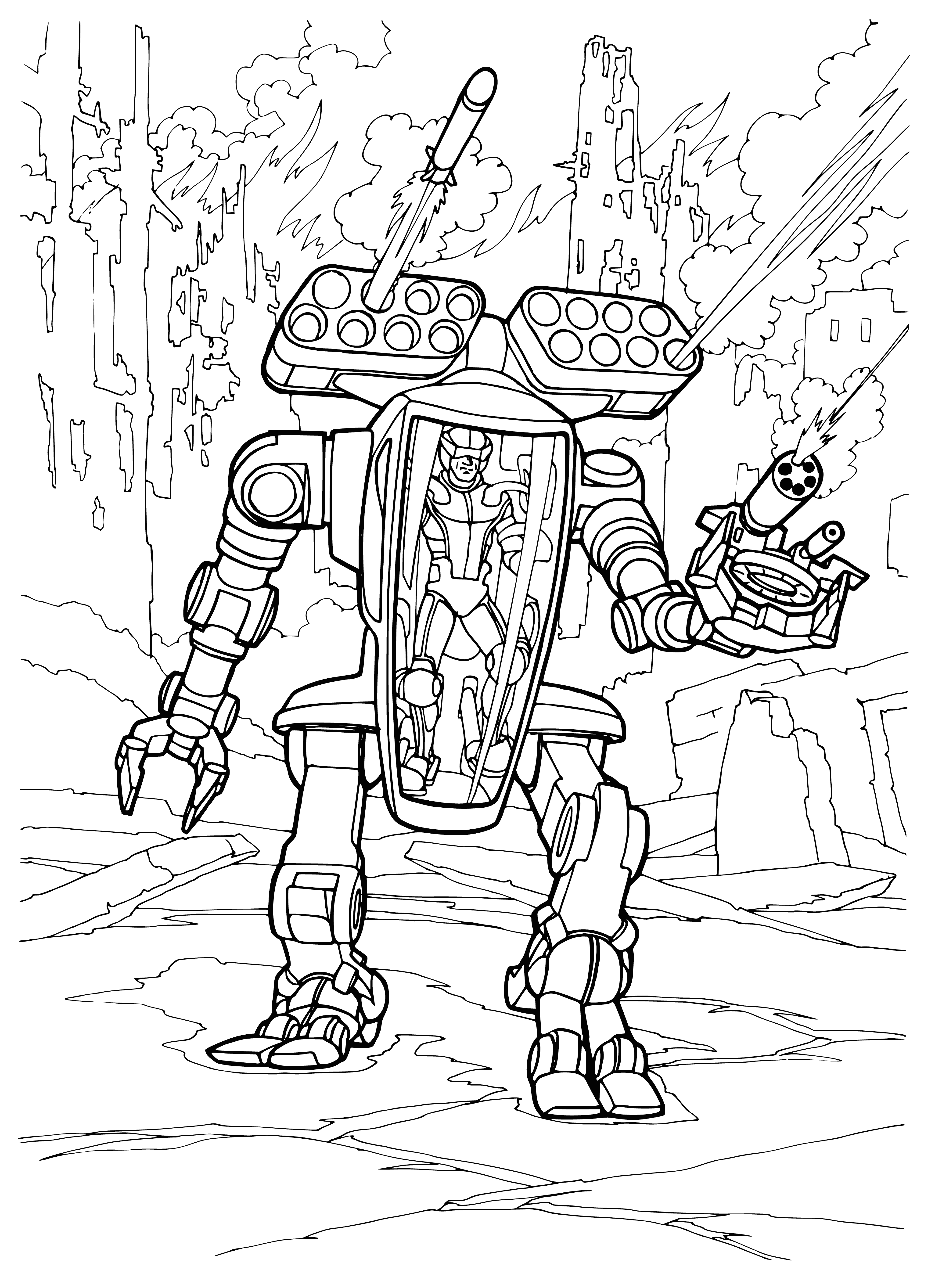 coloring page: Future wars will involve heavily-armed & armored infantry fighting in close quarters; soldiers must be careful when engaging enemy forces.