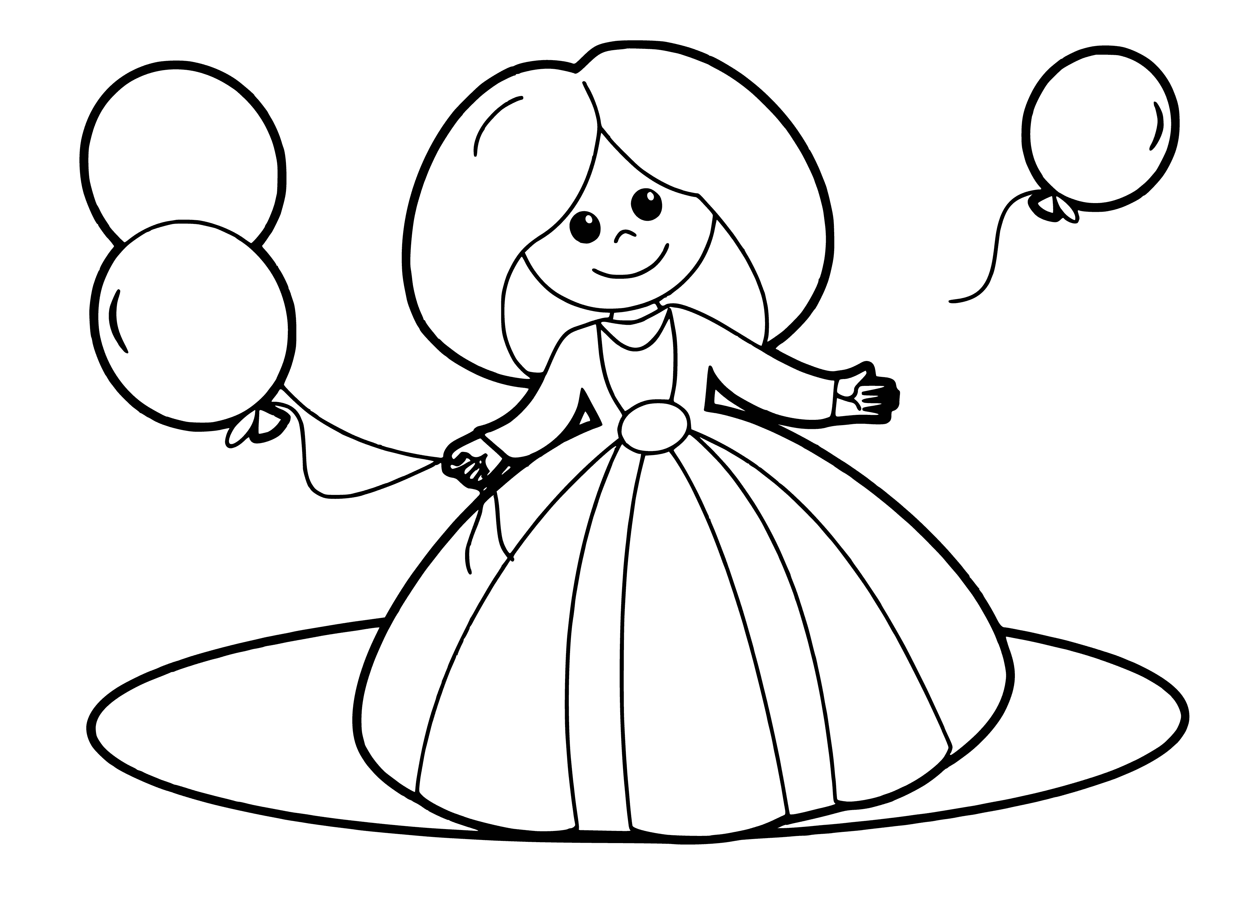 coloring page: 140 characters: A little girl plays with a red ball and laughs as she kicks it.