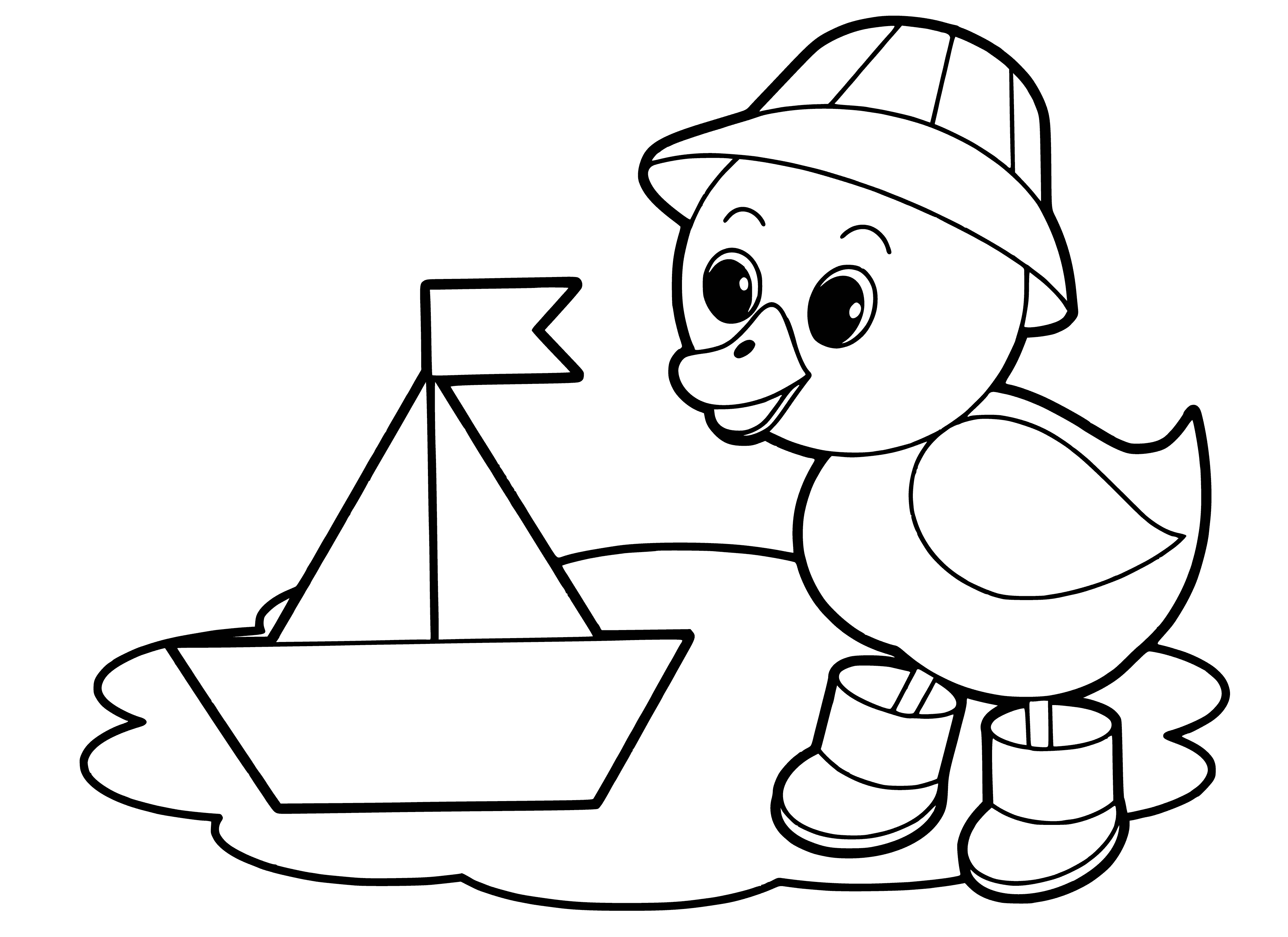 coloring page: Sum: A yellow chick & two eggs - one blue, one green - sit near a green plant in a coloring page.