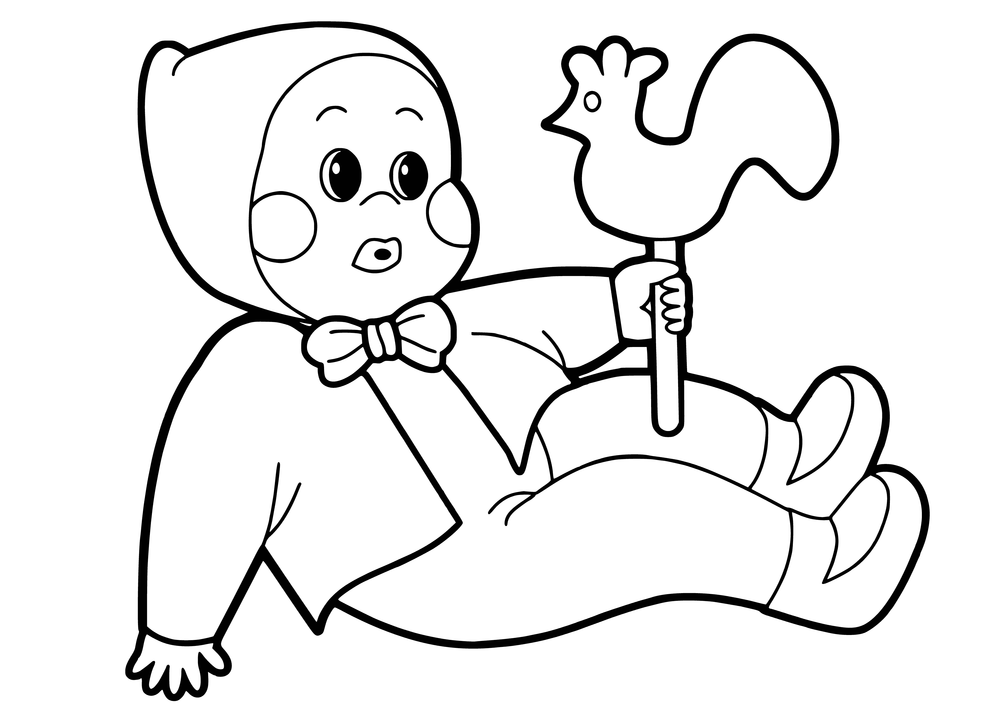 coloring page: Woman feeds baby in high chair while baby plays with toy.