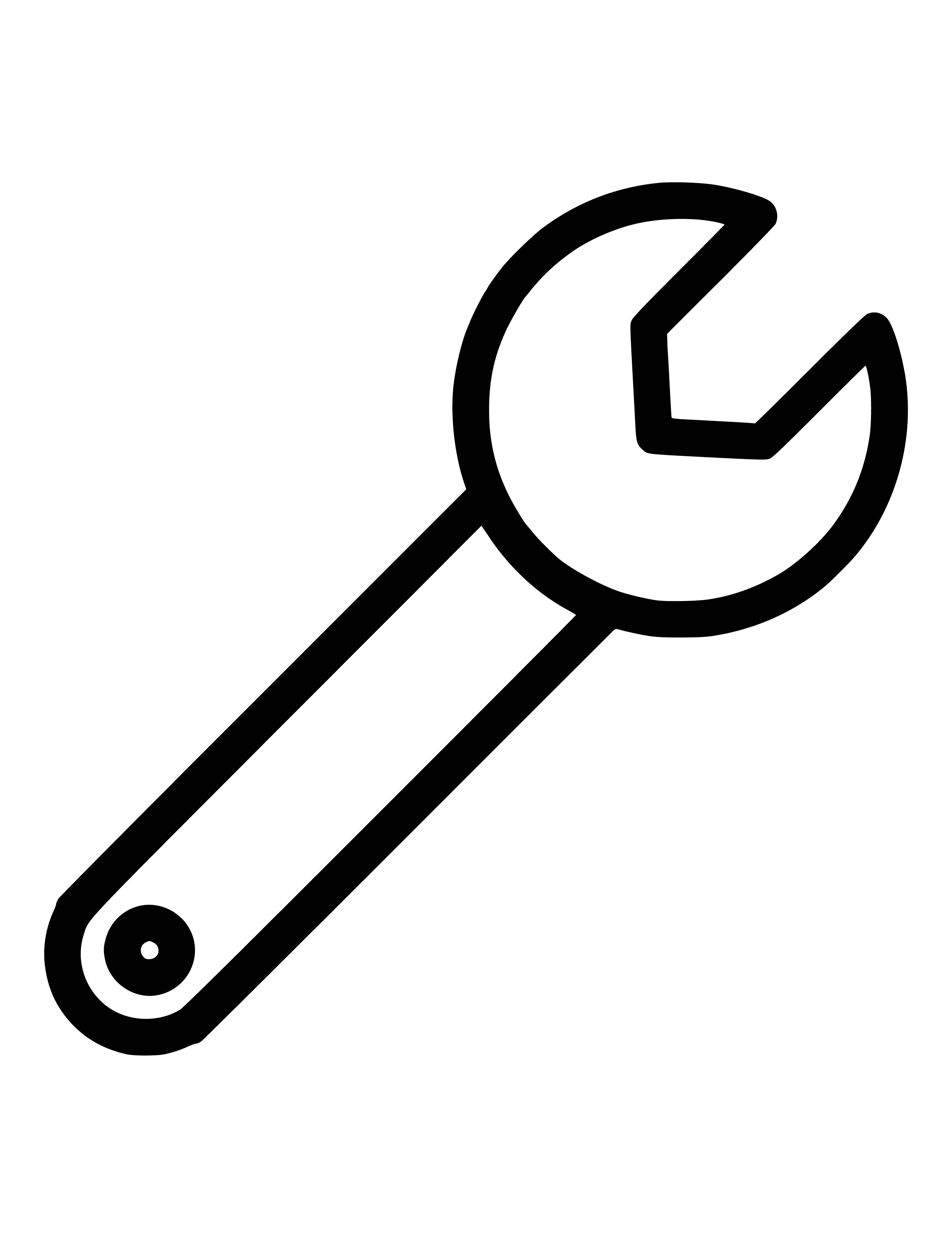 coloring page: Metal wrench long handle small head: grip holds, other end small opening turns screws/objects.