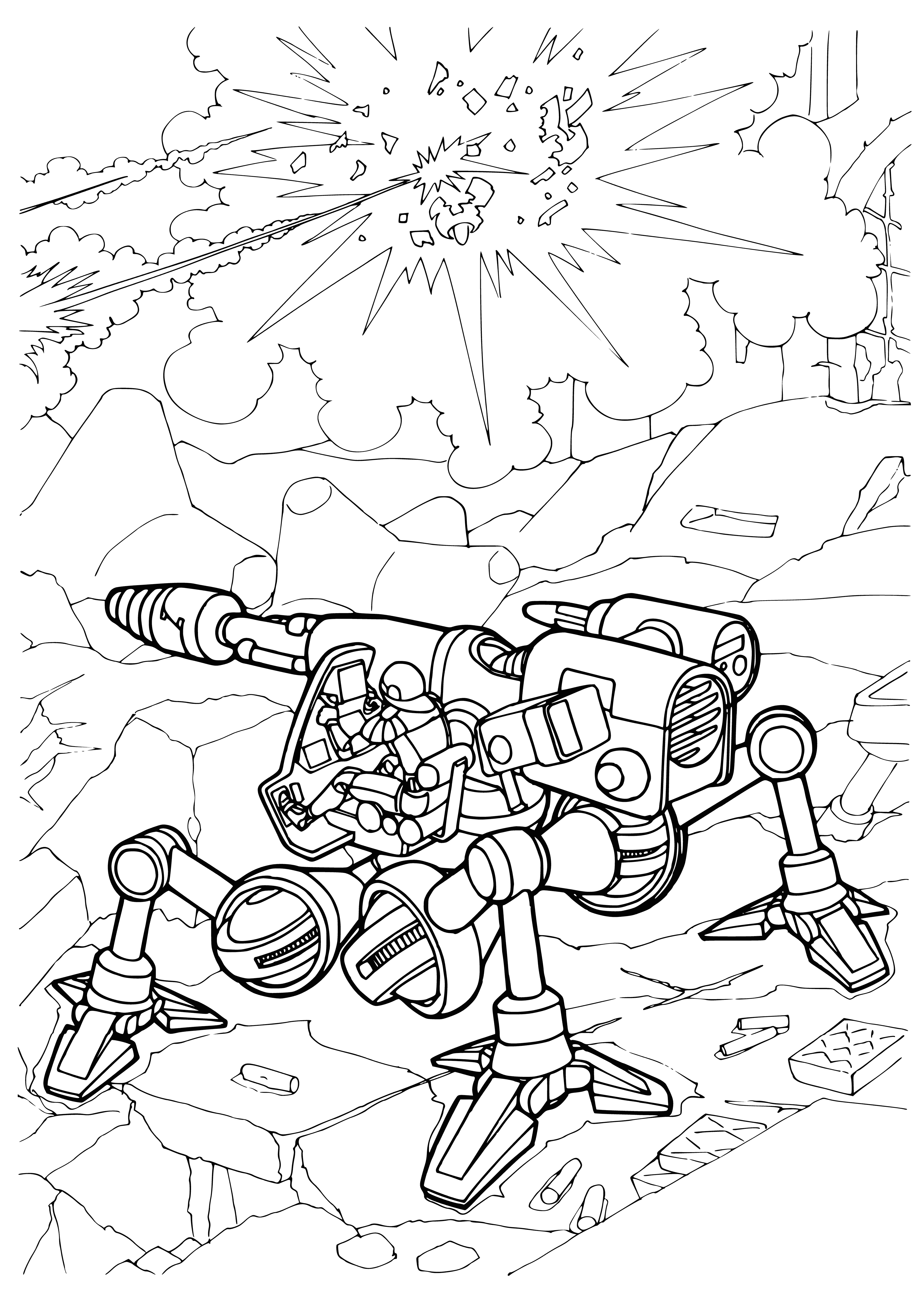 coloring page: War: fought with walking plasmomets, shooting plasma beams from their mouths. Immune to terrain and destruction.