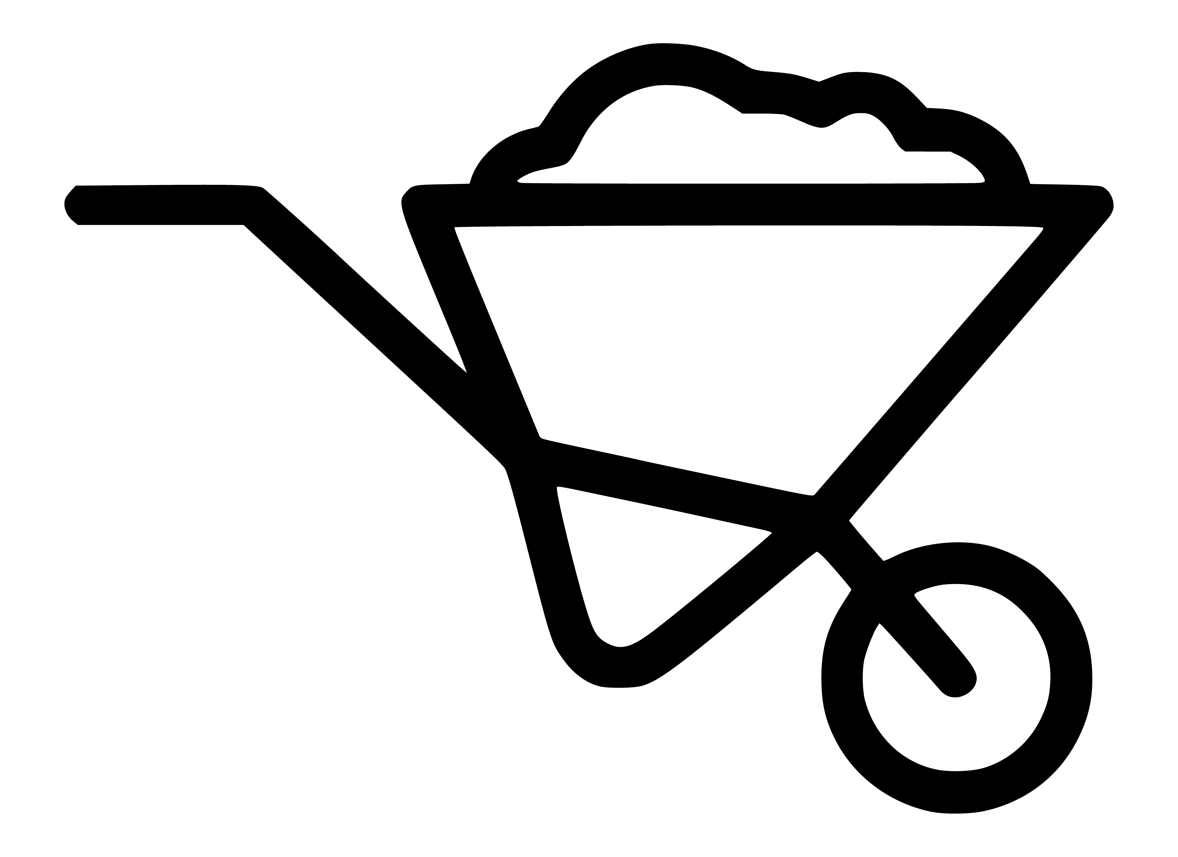 coloring page: A wheelbarrow full of sand, metal frame w/wooden handle, front wheel attached to frame by metal axle, resting on front wheel & 2 back legs.