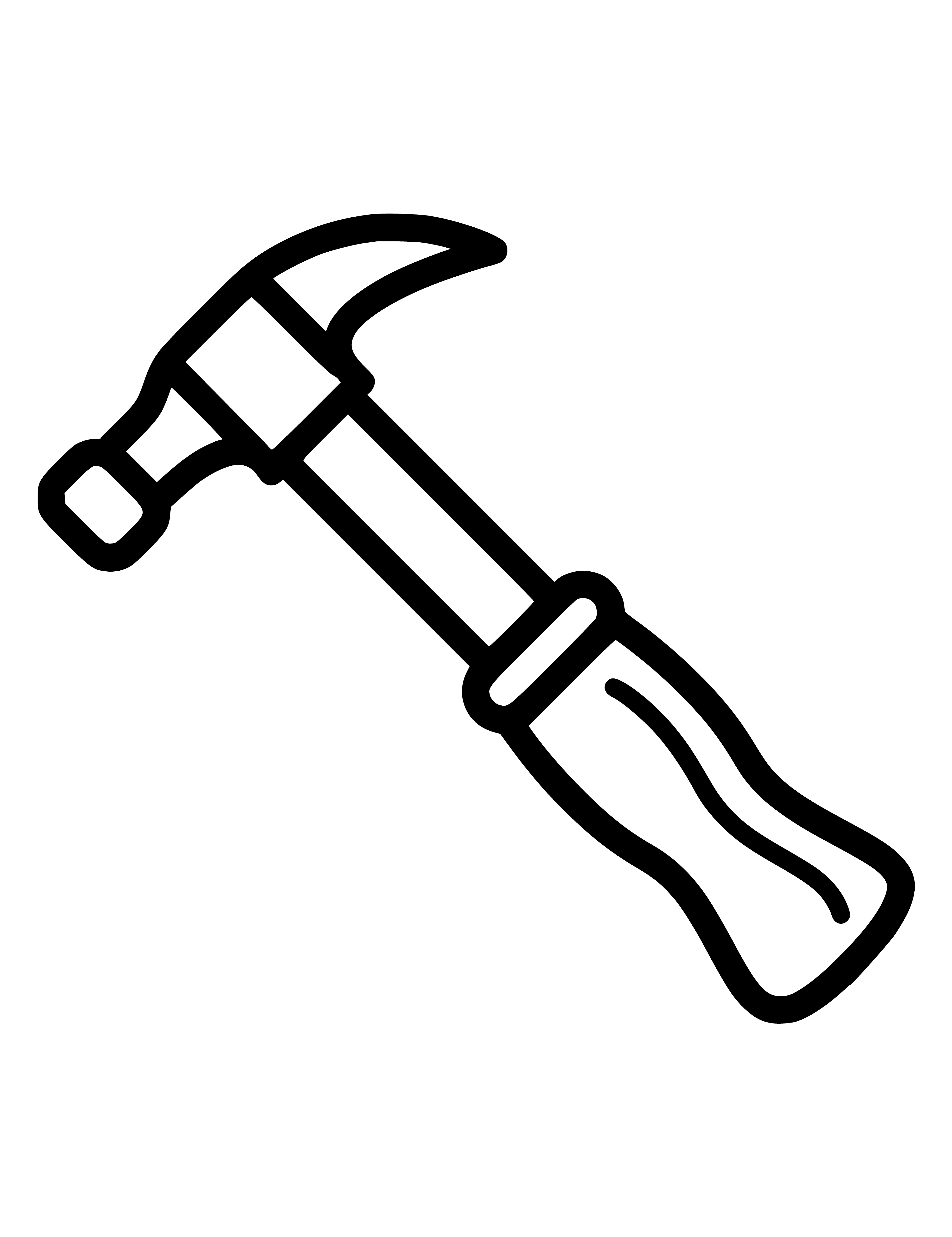 coloring page: A hammer made of metal with a wooden handle and round head with a flat surface and a hole in the middle. Handle is cylindrical with a smooth surface.