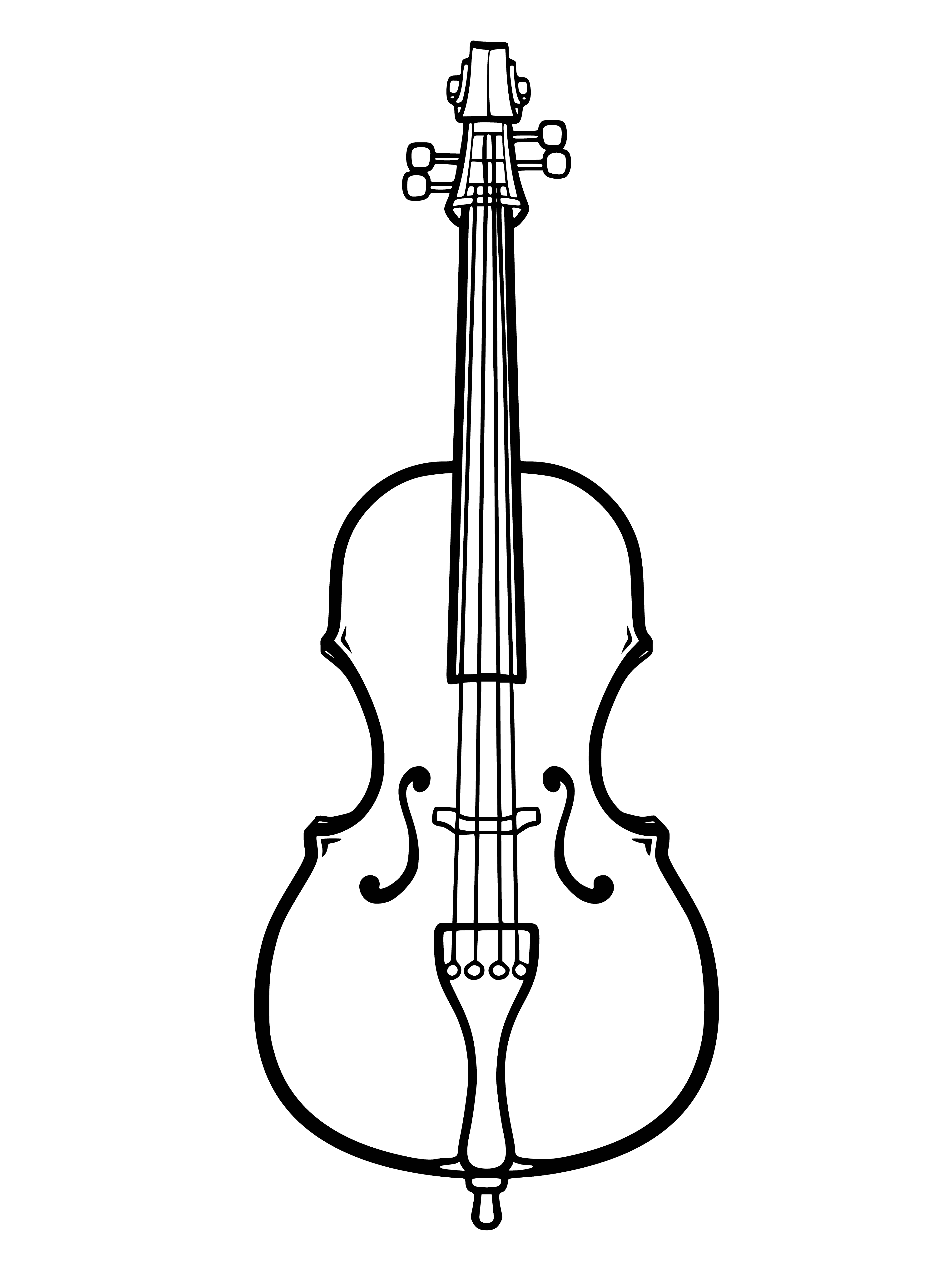 coloring page: The cello is a large, versatile instrument held between the legs and played with a bow, with four strings tuned to different notes.