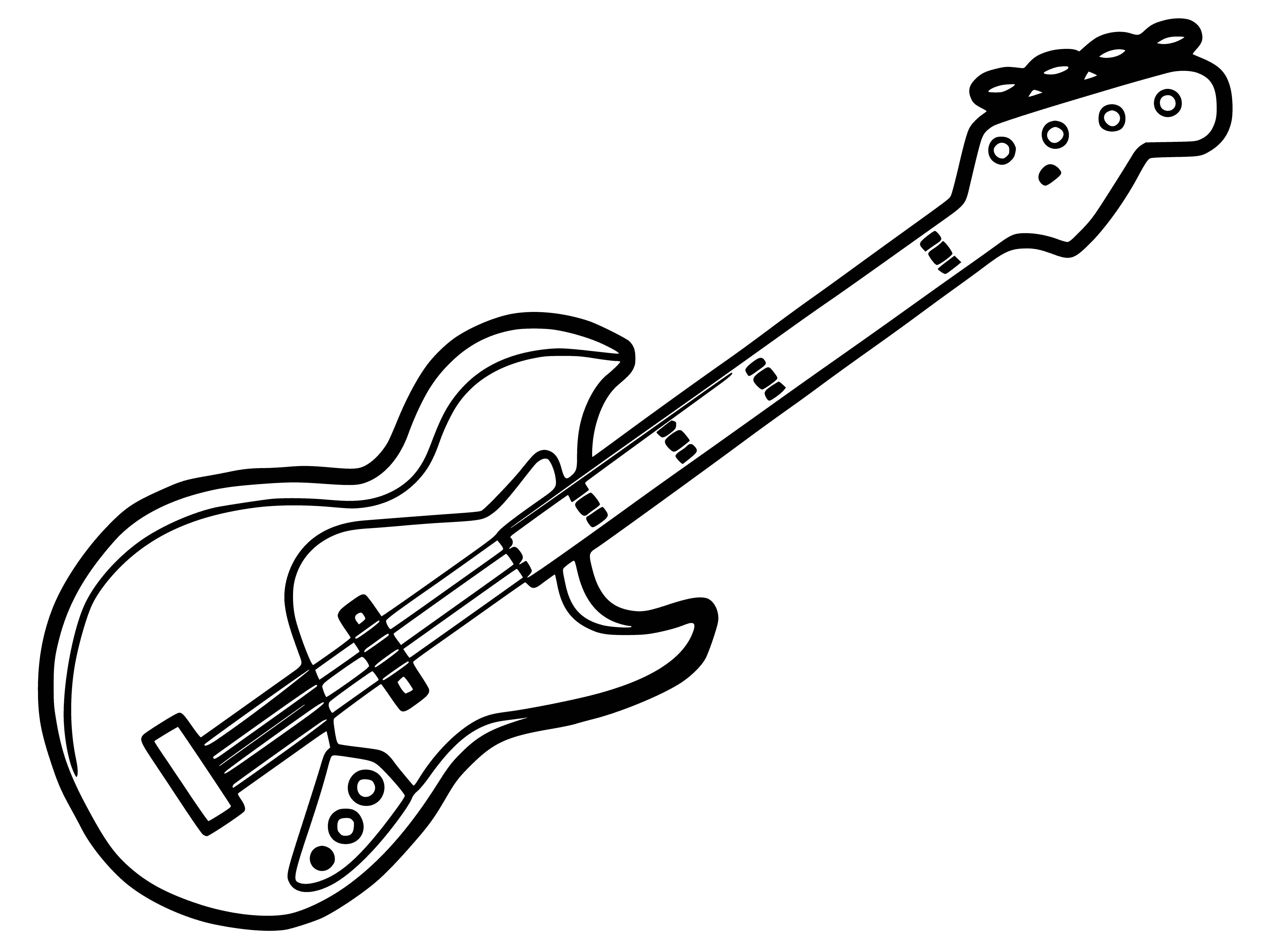 coloring page: Electric guitar converts string vibration into electrical signals, passed through amplifier & speaker creating sound waves.