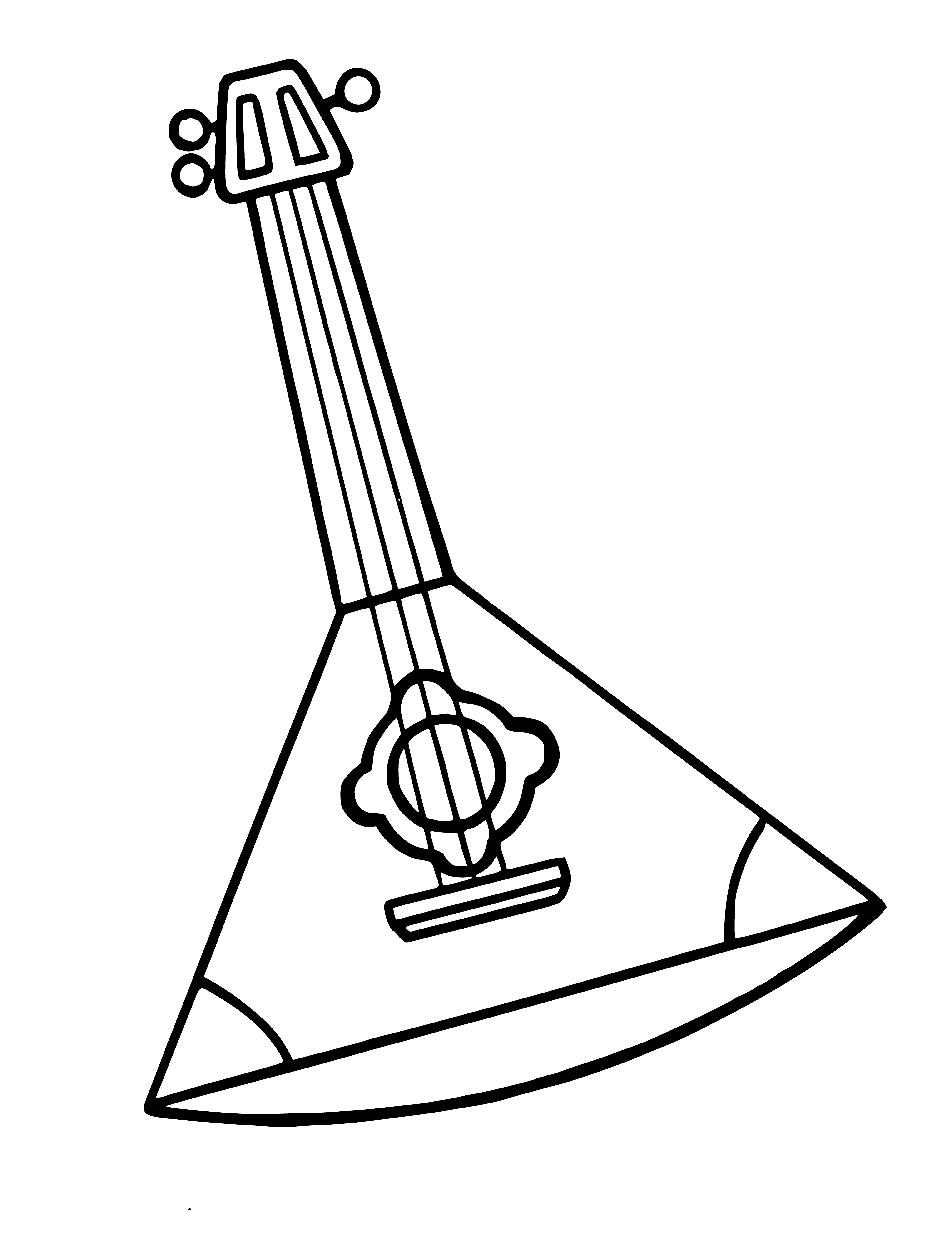 coloring page: Russian stringed instrument with 3 strings played with fingers or plectrum for a resonant sound.