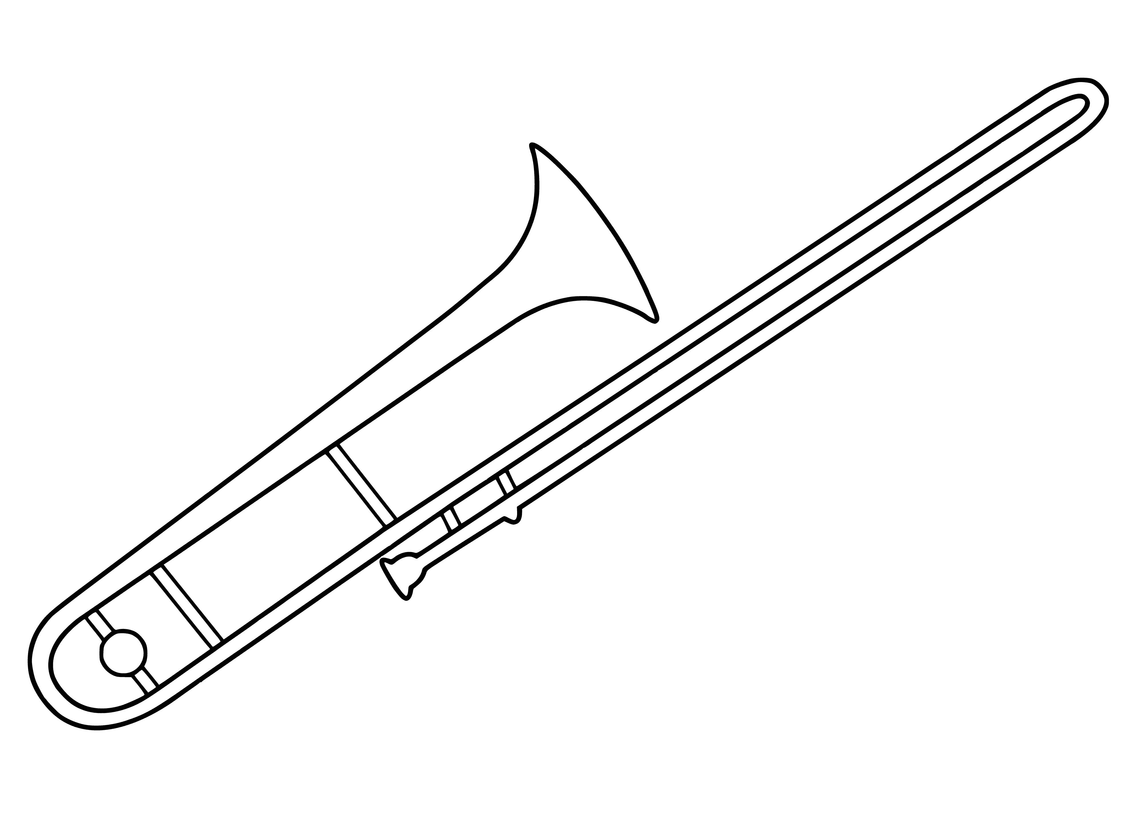 coloring page: A trombone is a brass instrument with a slide to change pitch; it's bigger than a trumpet & has a lower pitch.