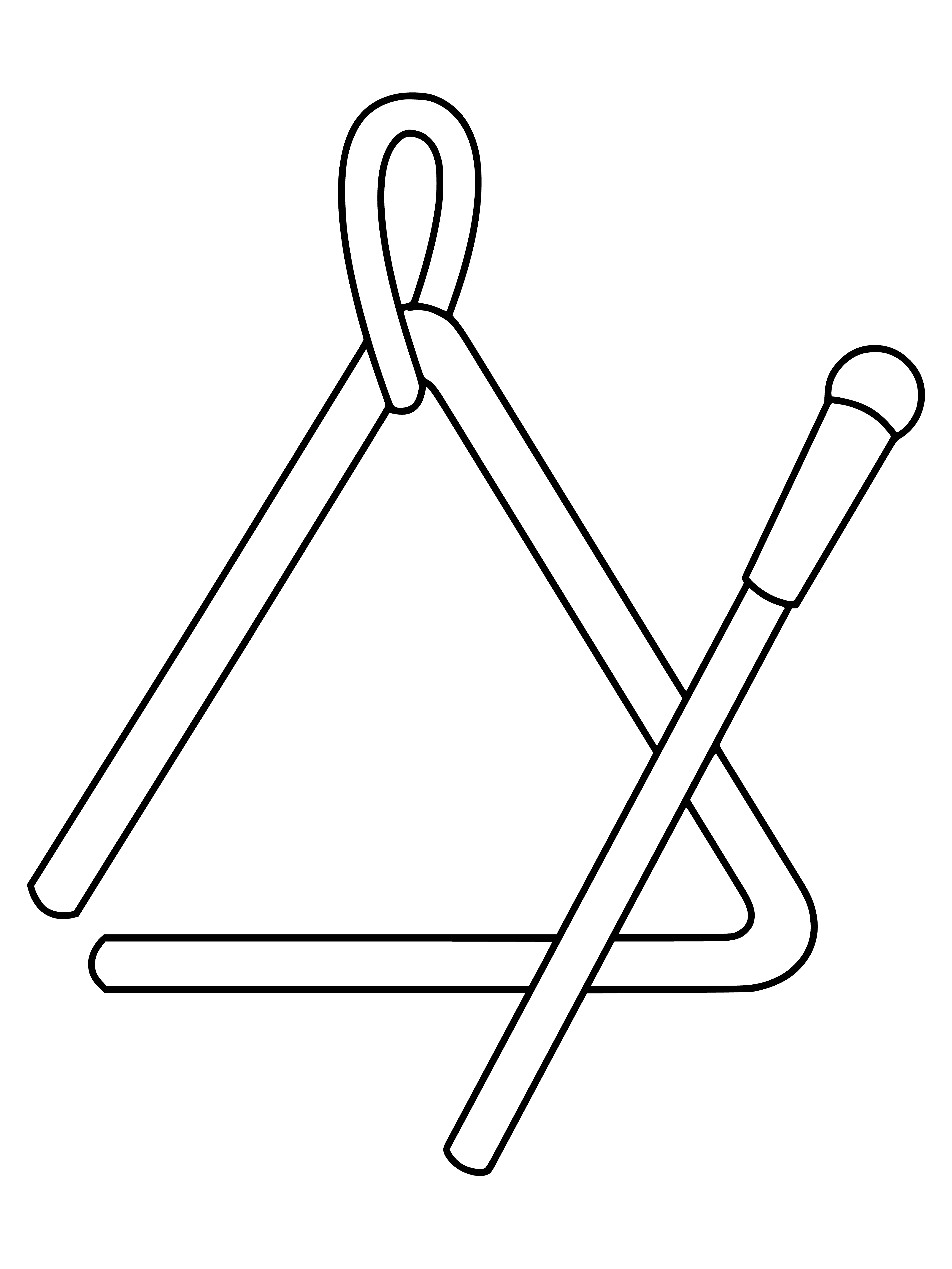 coloring page: A musical triangle is suspended from a wire and produces different tones when struck. #music #instruments
