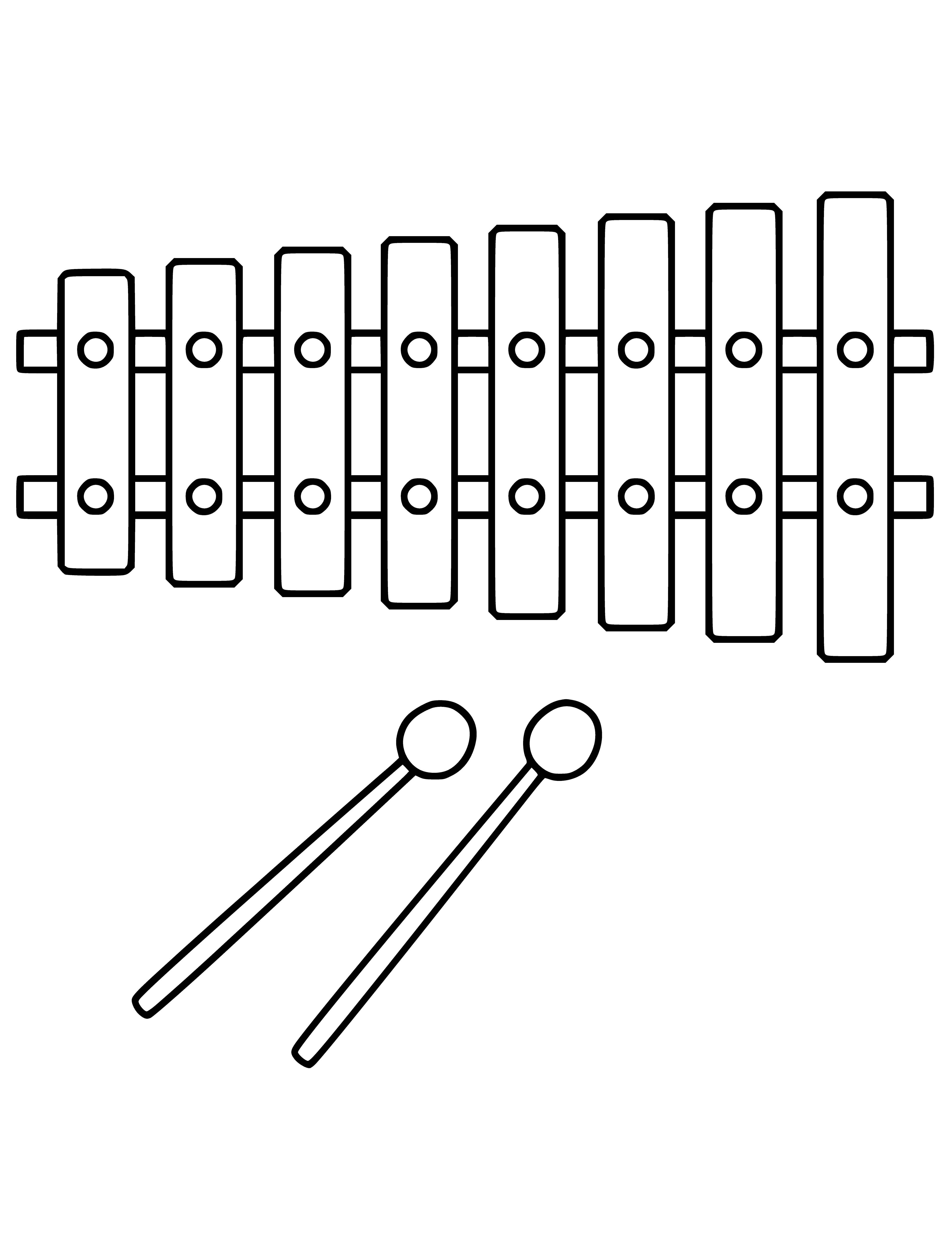 coloring page: A musical instrument called a glockenspiel, consisting of tuned keys arranged in a scale, that produces different notes.
