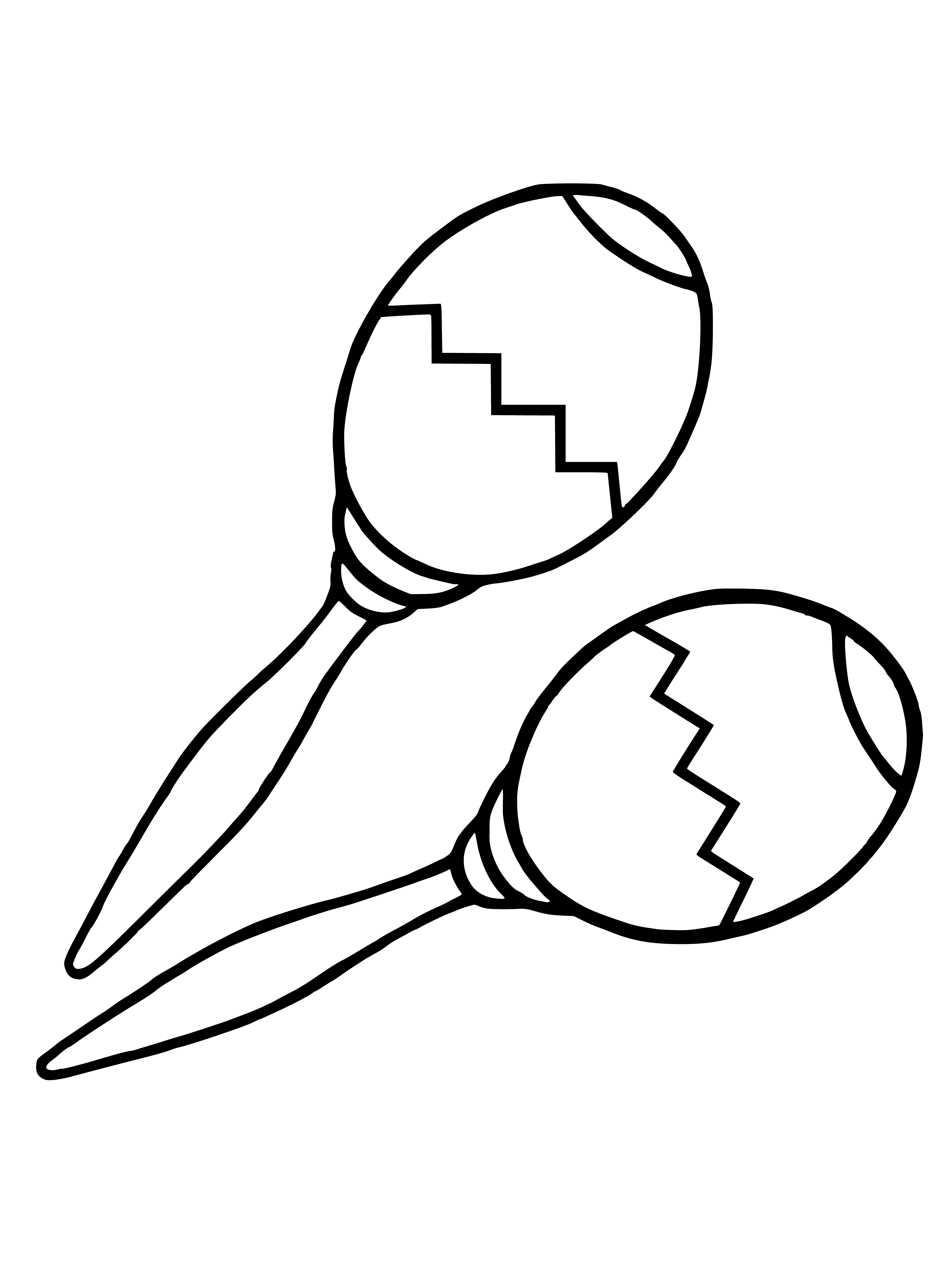 coloring page: Two brown maracas with long handles and open tops w/ ball inside -- perfect for coloring! #kidsactivities #music #coloringpages