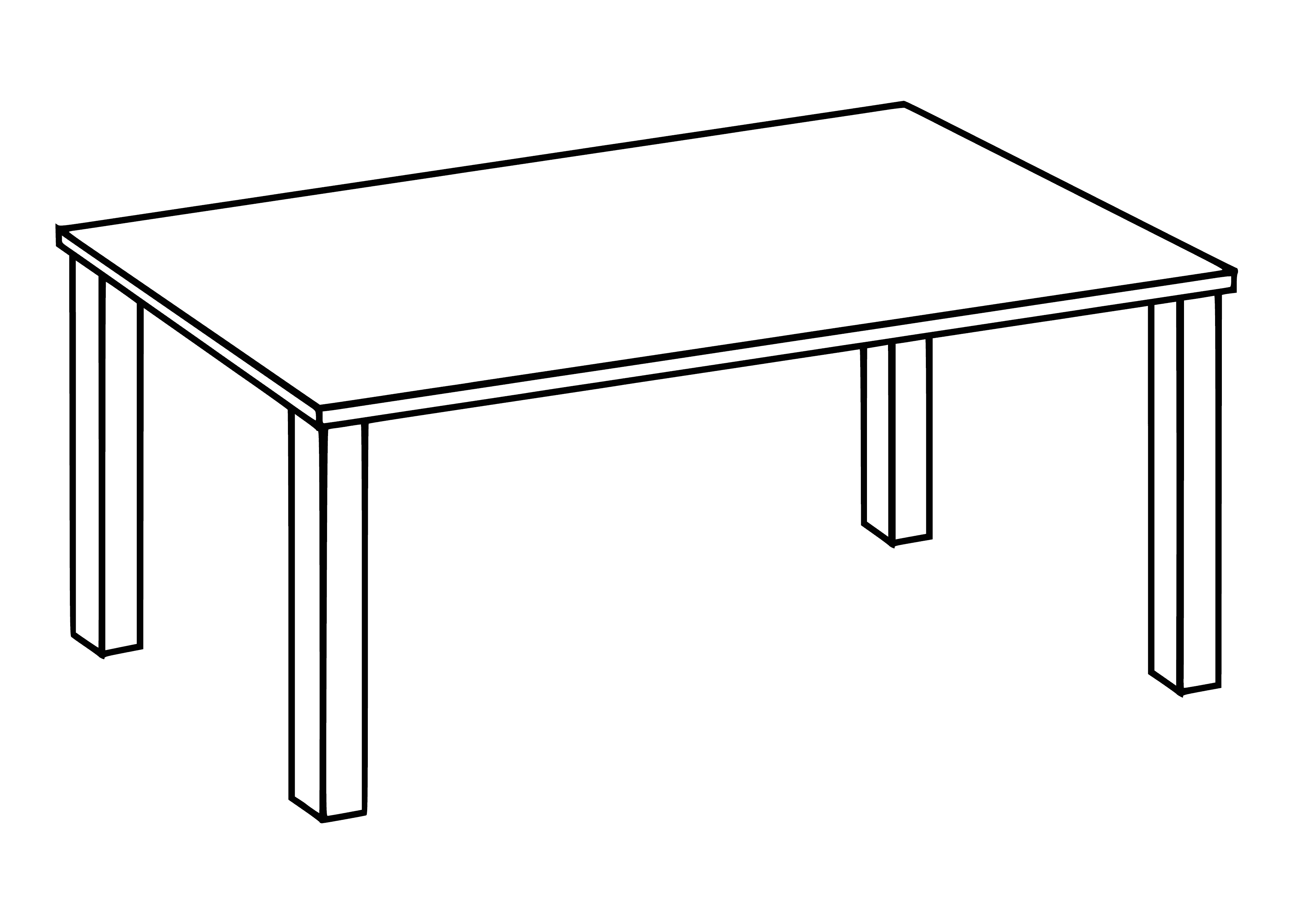 coloring page: Dark brown wood table with oval glass top and four legs--perfect for a modern living room.