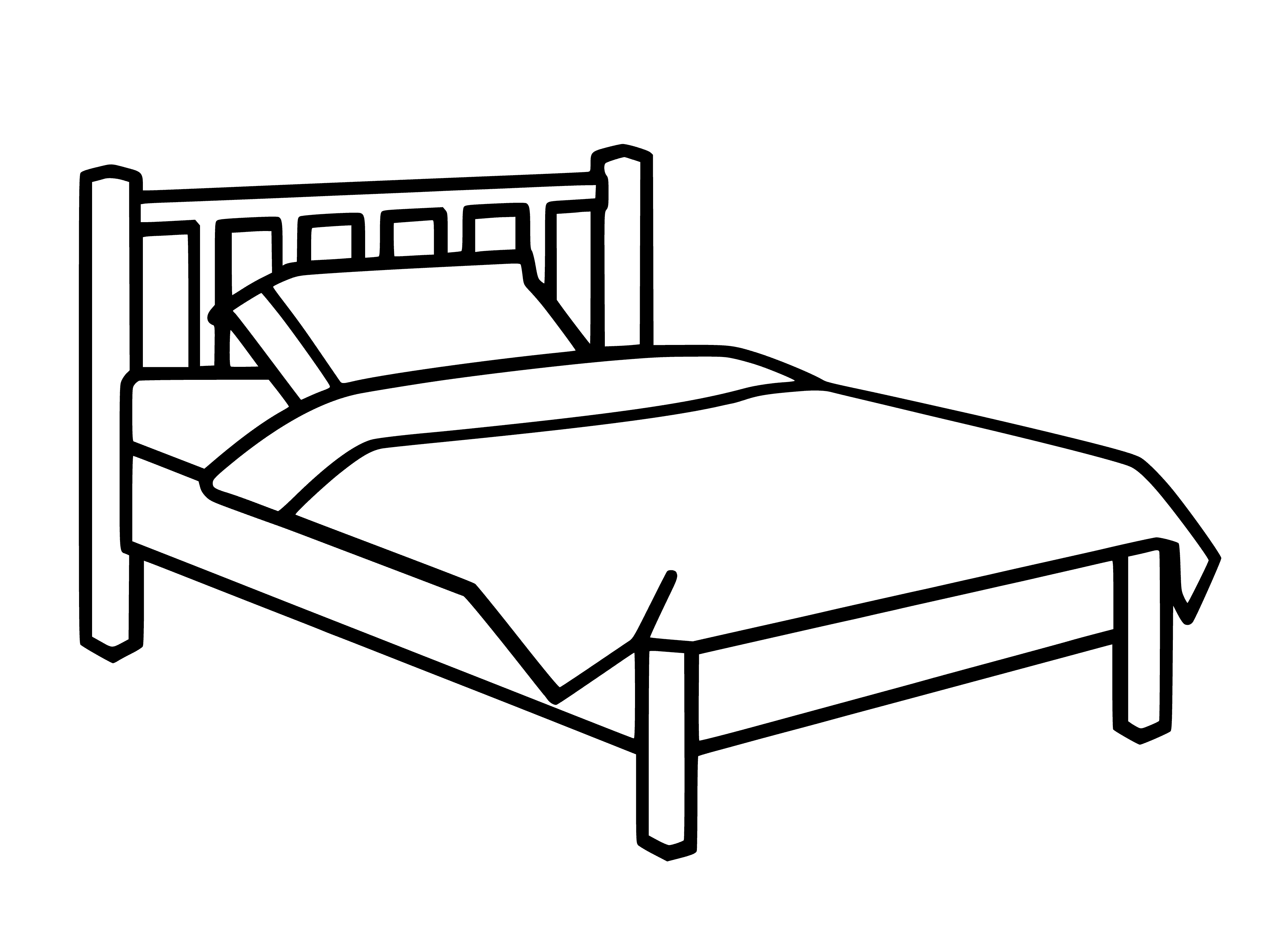 coloring page: Pretty bed with white head/footboards, metal frame, mattress, bedspread, pillow. Perfect bedroom oasis! #HomeDecor
