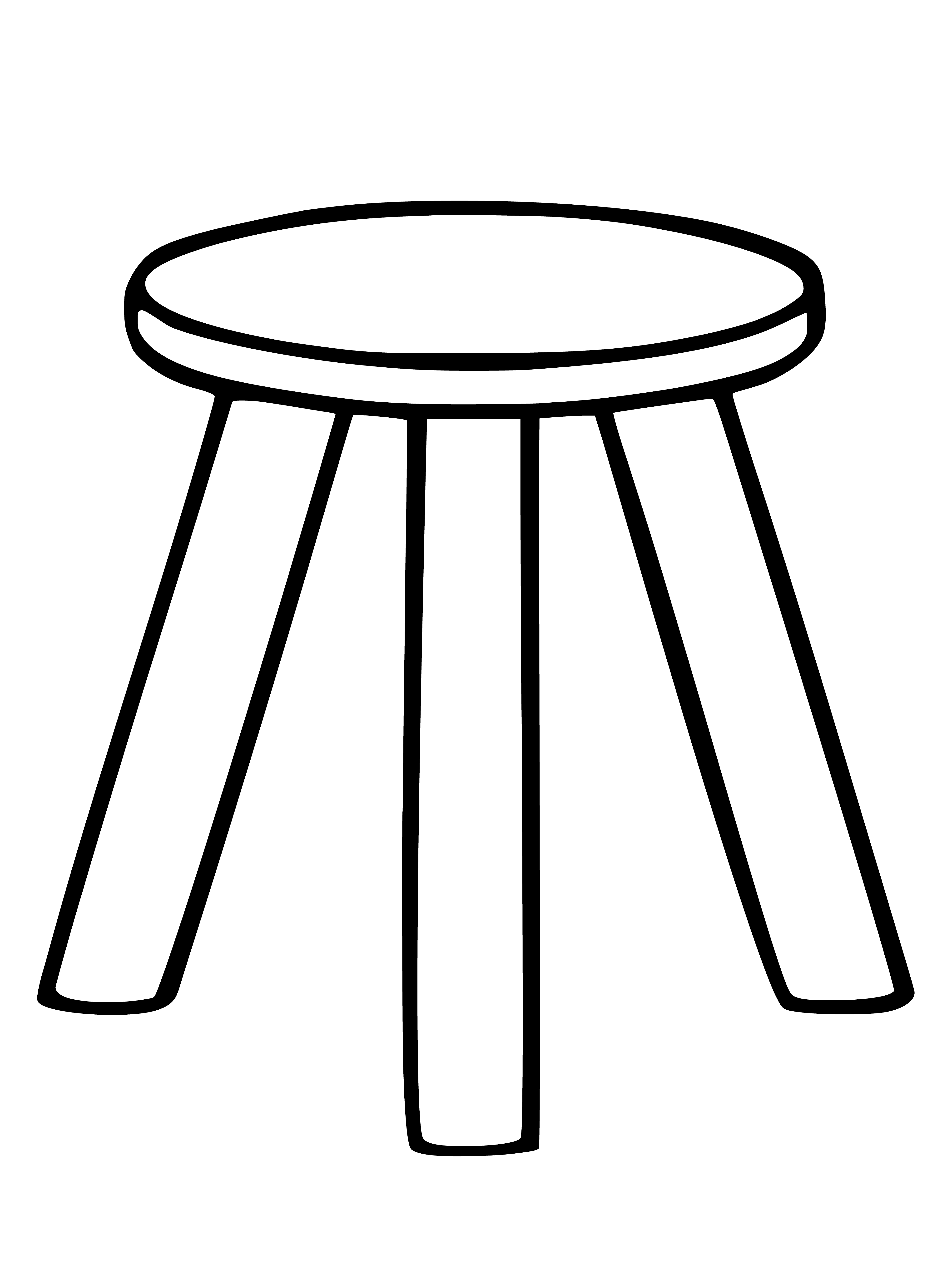 coloring page: Coloring page has stool w/ wooden legs & round seat, upholstered in brown fabric & stained a dark brown.